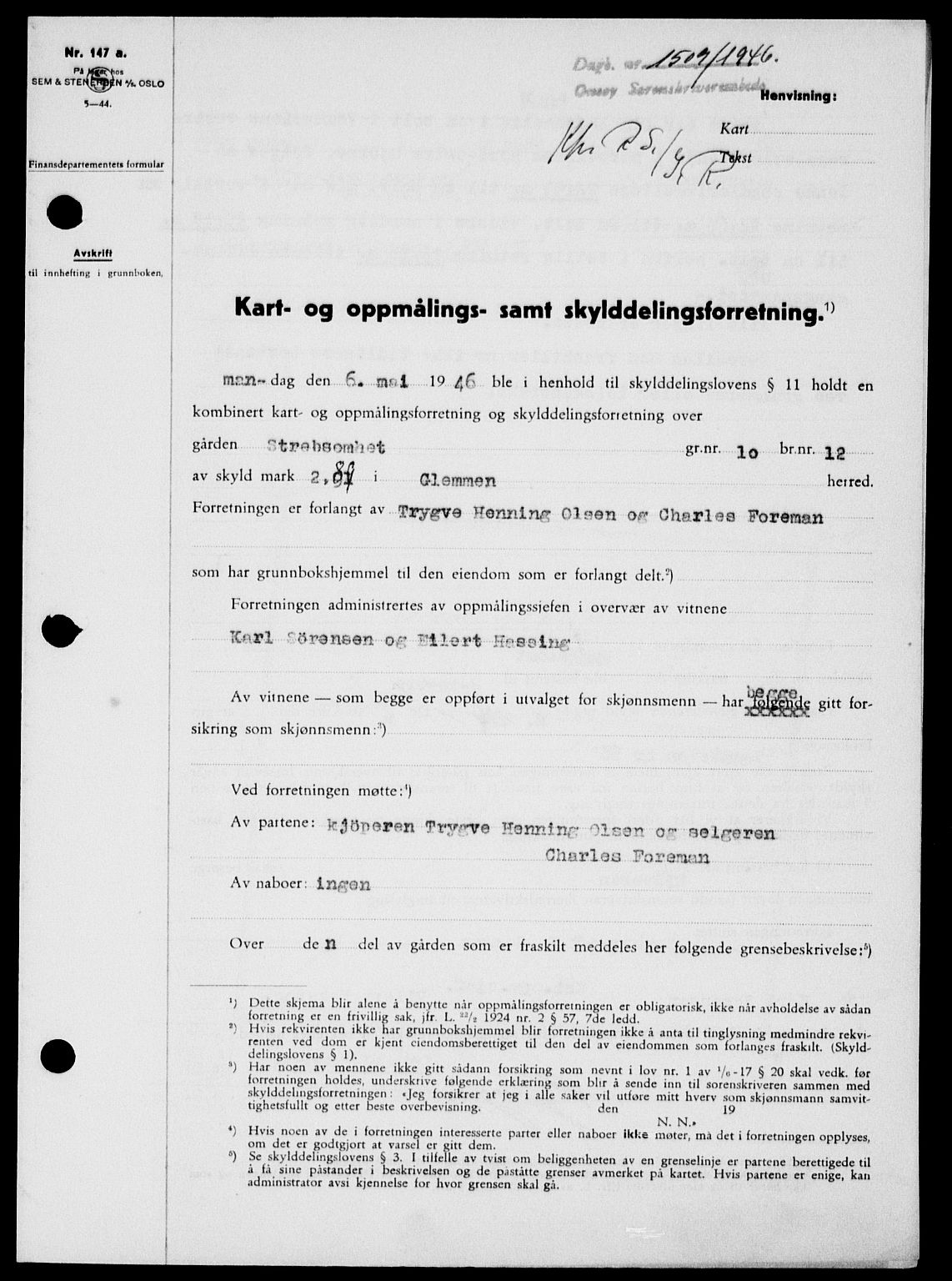 Onsøy sorenskriveri, SAO/A-10474/G/Ga/Gab/L0016: Pantebok nr. II A-16, 1946-1946, Dagboknr: 1509/1946