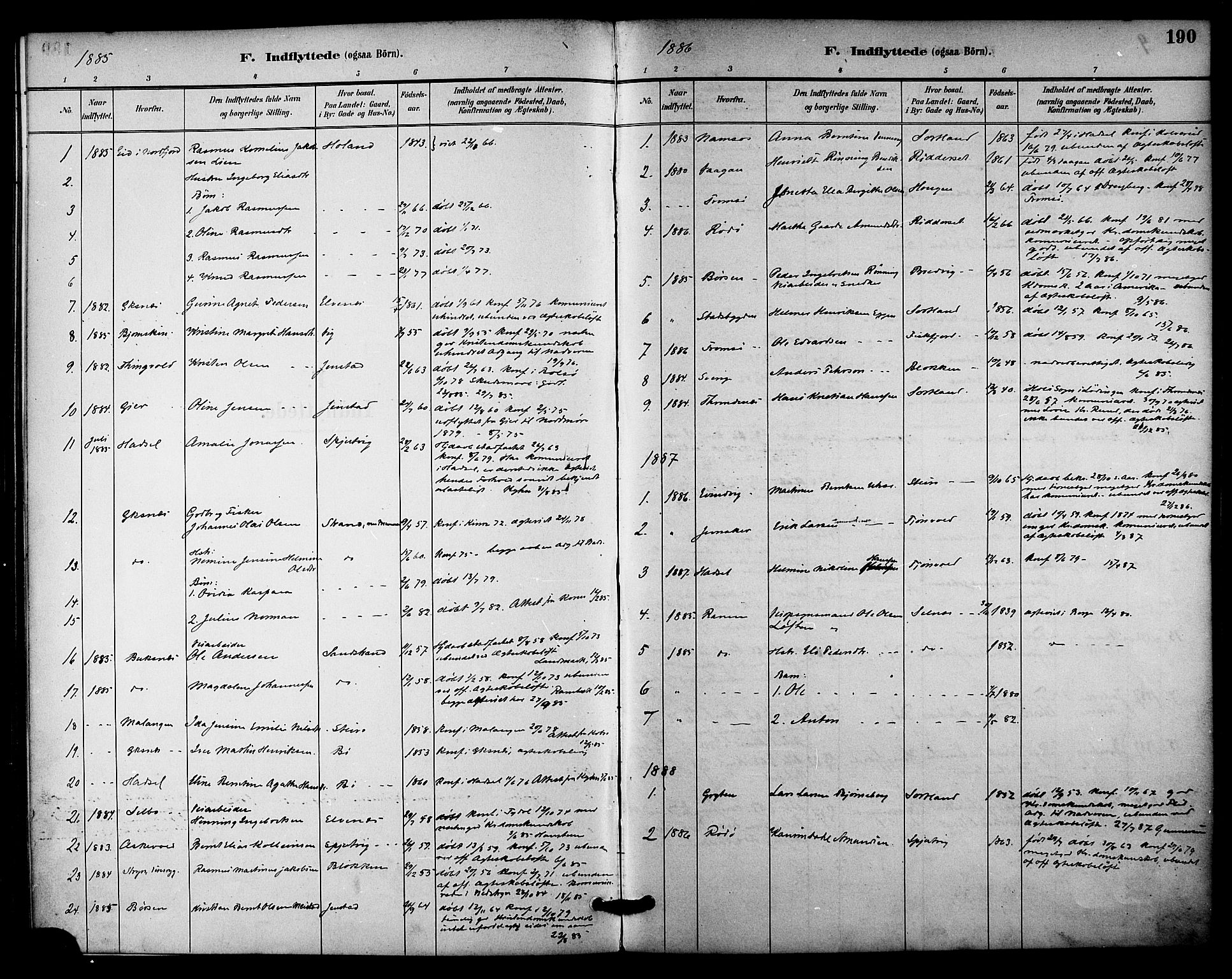 Ministerialprotokoller, klokkerbøker og fødselsregistre - Nordland, SAT/A-1459/895/L1371: Ministerialbok nr. 895A06, 1885-1894, s. 190