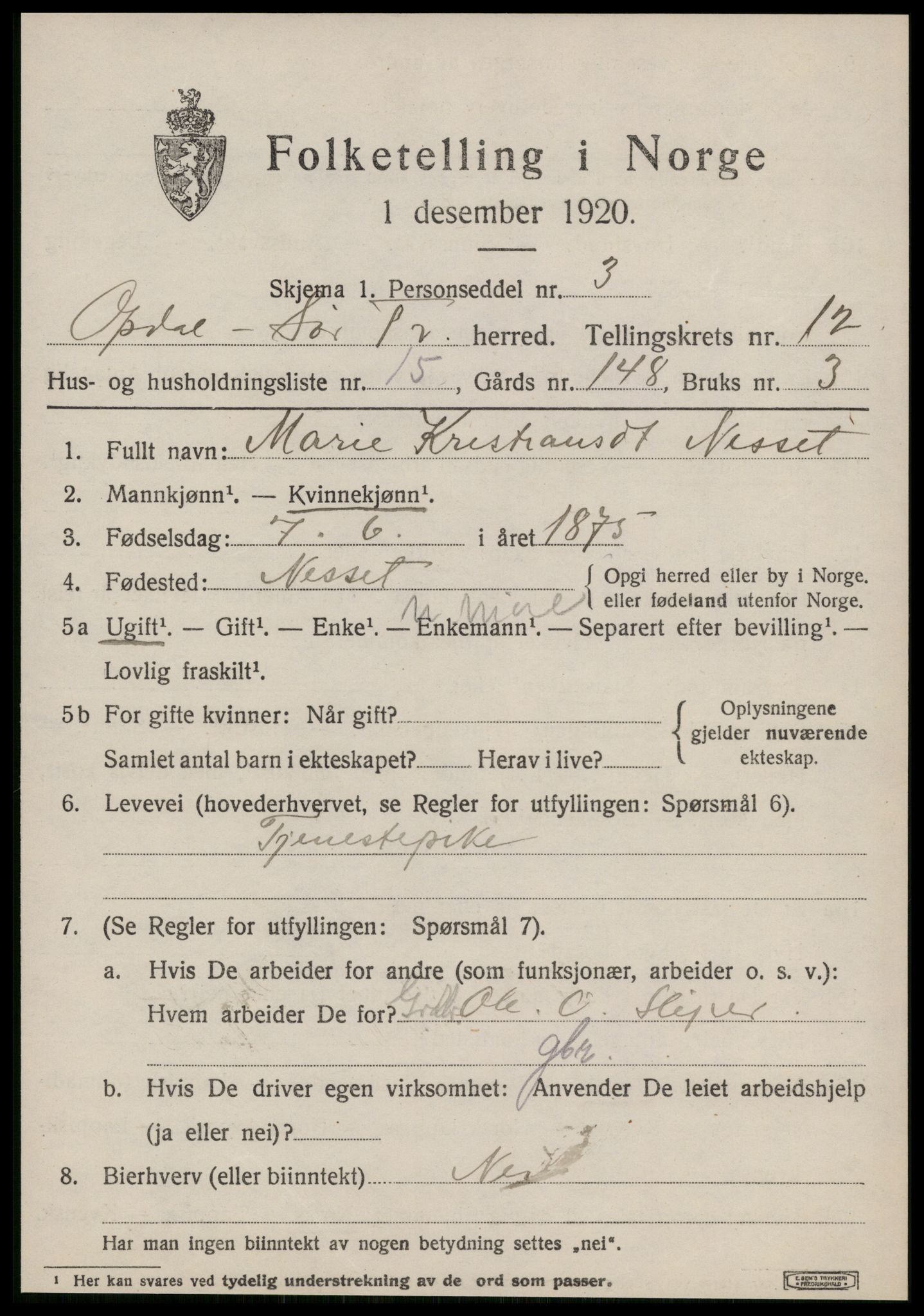 SAT, Folketelling 1920 for 1634 Oppdal herred, 1920, s. 10347