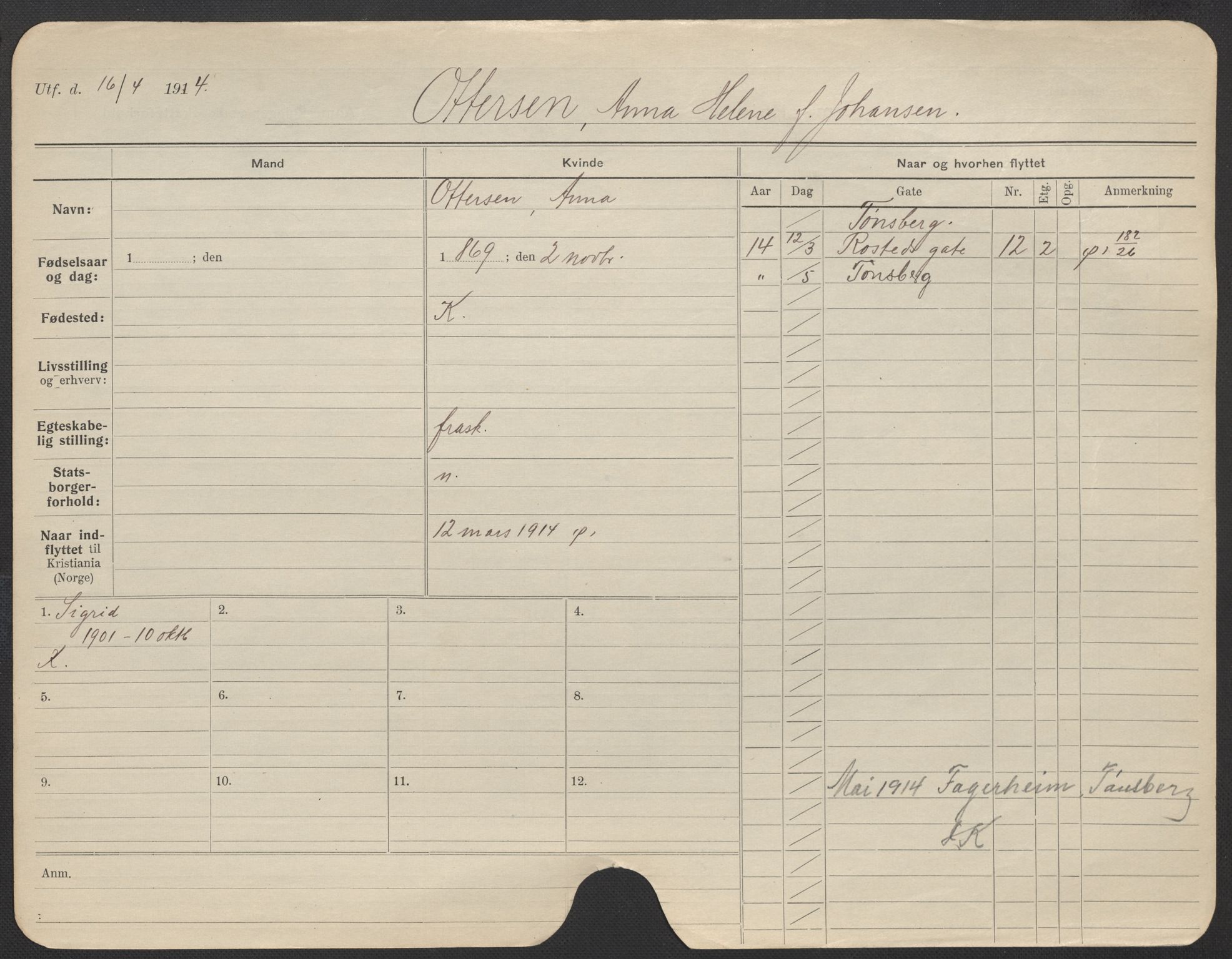 Oslo folkeregister, Registerkort, AV/SAO-A-11715/F/Fa/Fac/L0022: Kvinner, 1906-1914, s. 484a