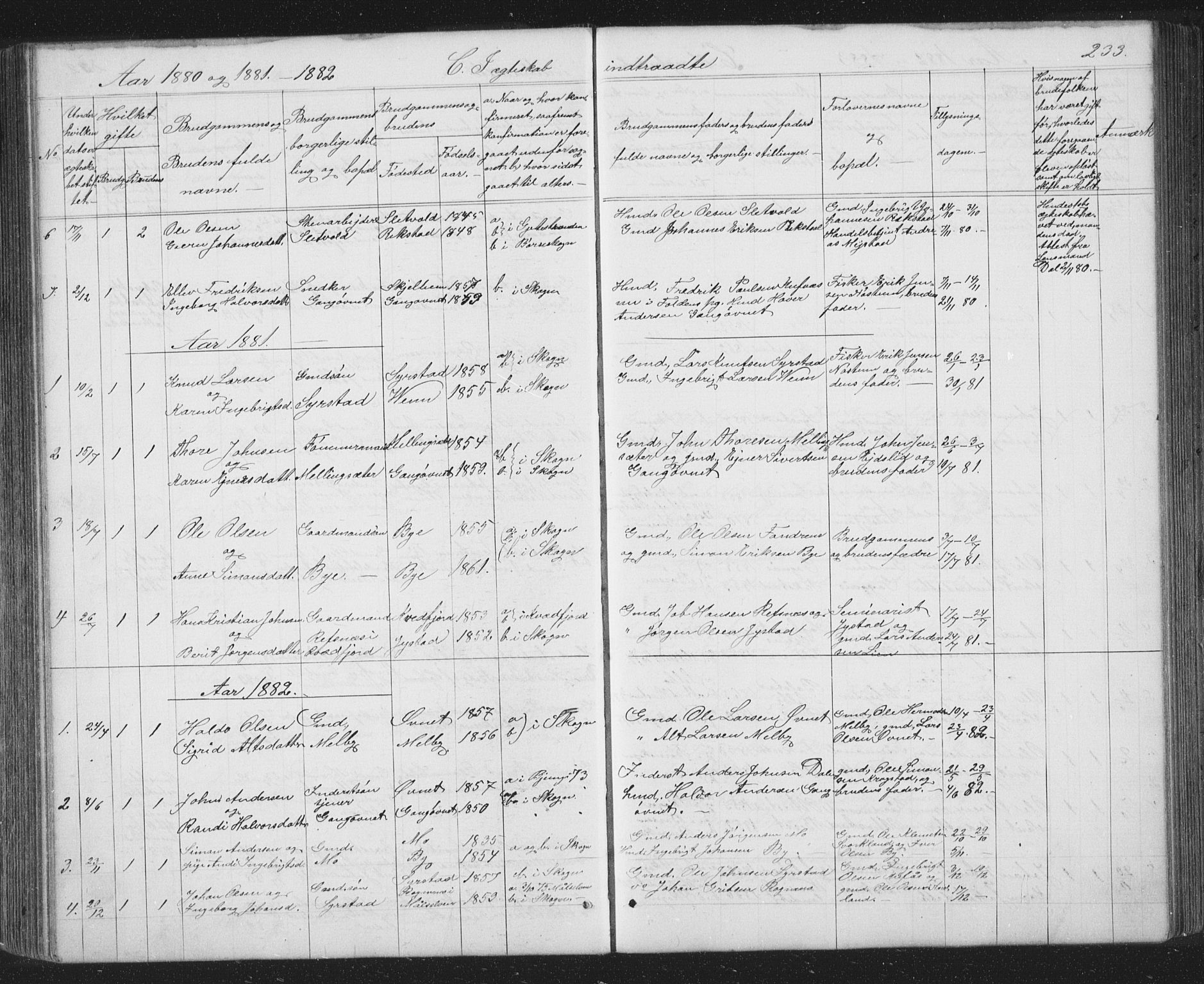 Ministerialprotokoller, klokkerbøker og fødselsregistre - Sør-Trøndelag, AV/SAT-A-1456/667/L0798: Klokkerbok nr. 667C03, 1867-1929, s. 233