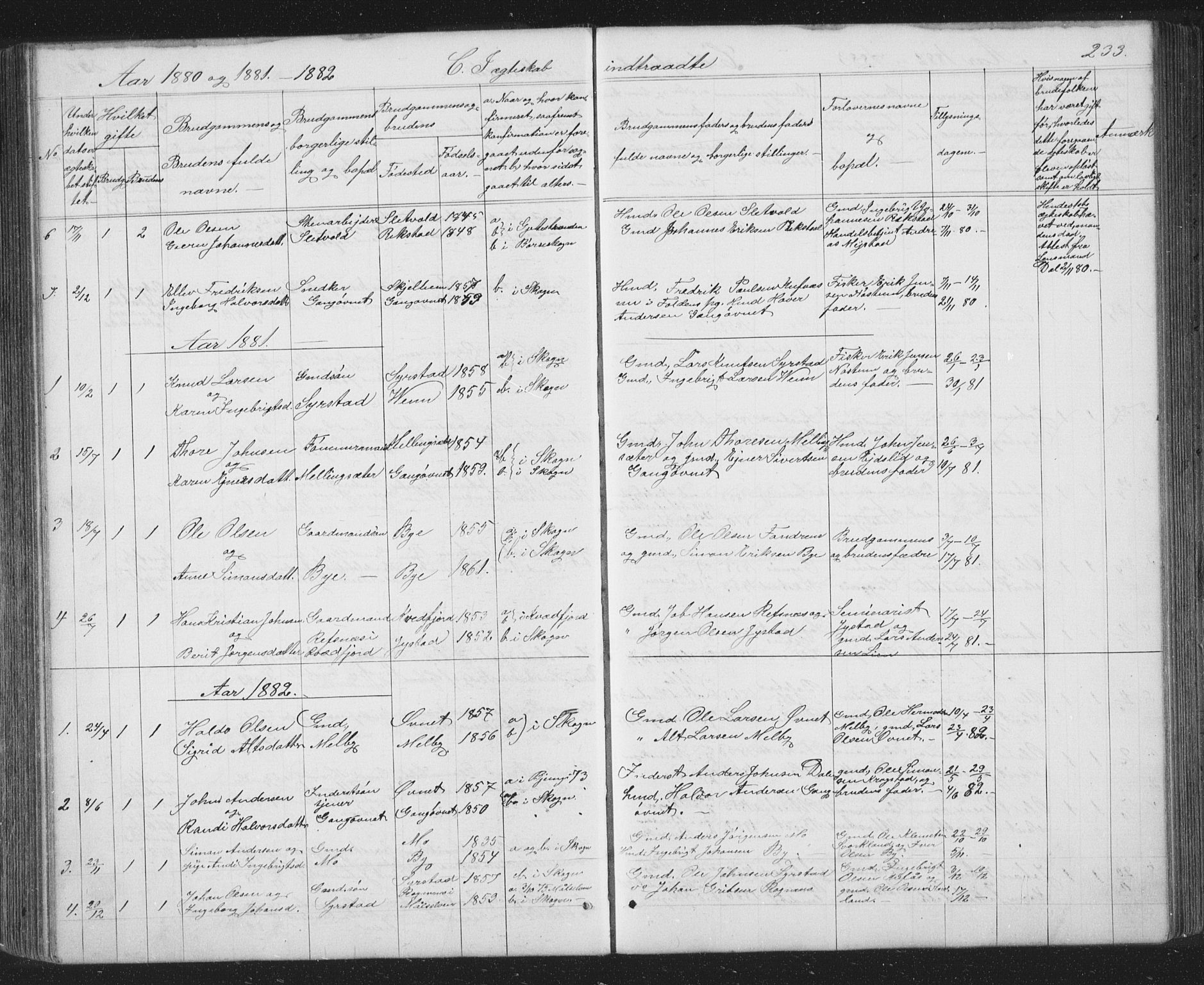 Ministerialprotokoller, klokkerbøker og fødselsregistre - Sør-Trøndelag, SAT/A-1456/667/L0798: Klokkerbok nr. 667C03, 1867-1929, s. 233