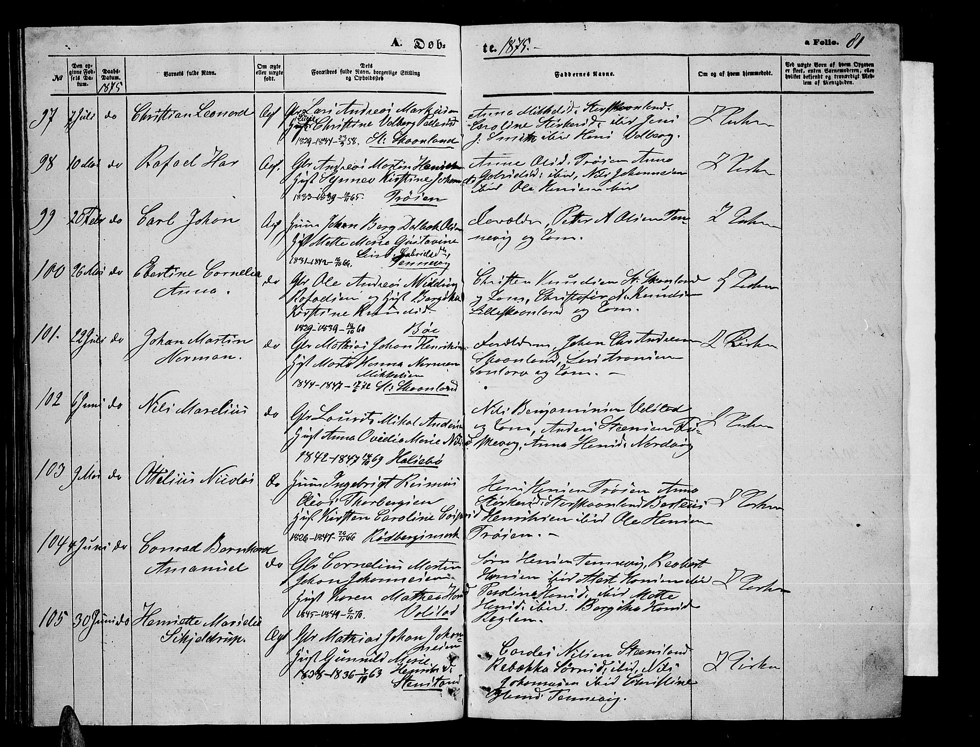 Trondenes sokneprestkontor, AV/SATØ-S-1319/H/Hb/L0009klokker: Klokkerbok nr. 9, 1870-1876, s. 81