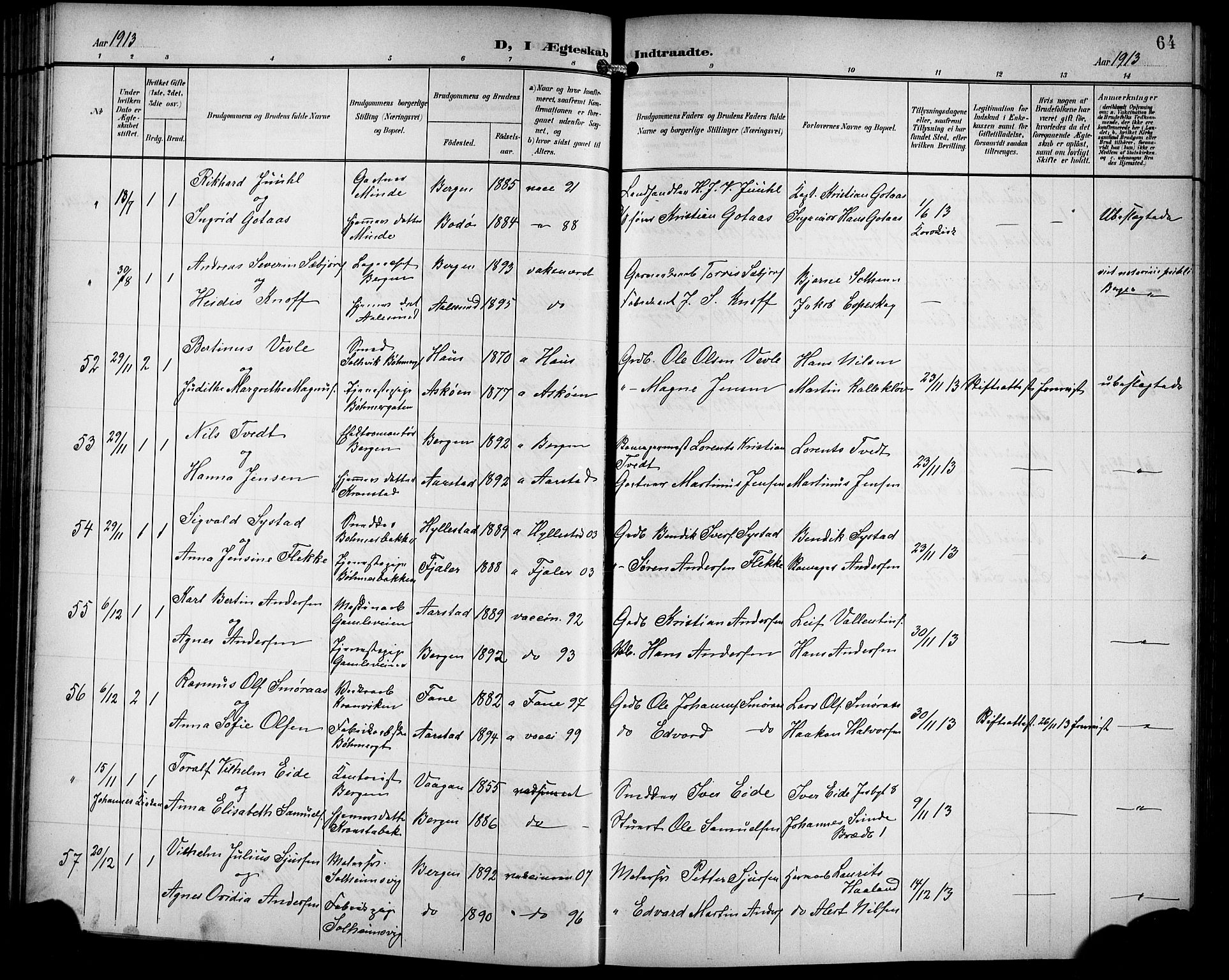 Årstad Sokneprestembete, AV/SAB-A-79301/H/Hab/L0018: Klokkerbok nr. C 1, 1902-1919, s. 64