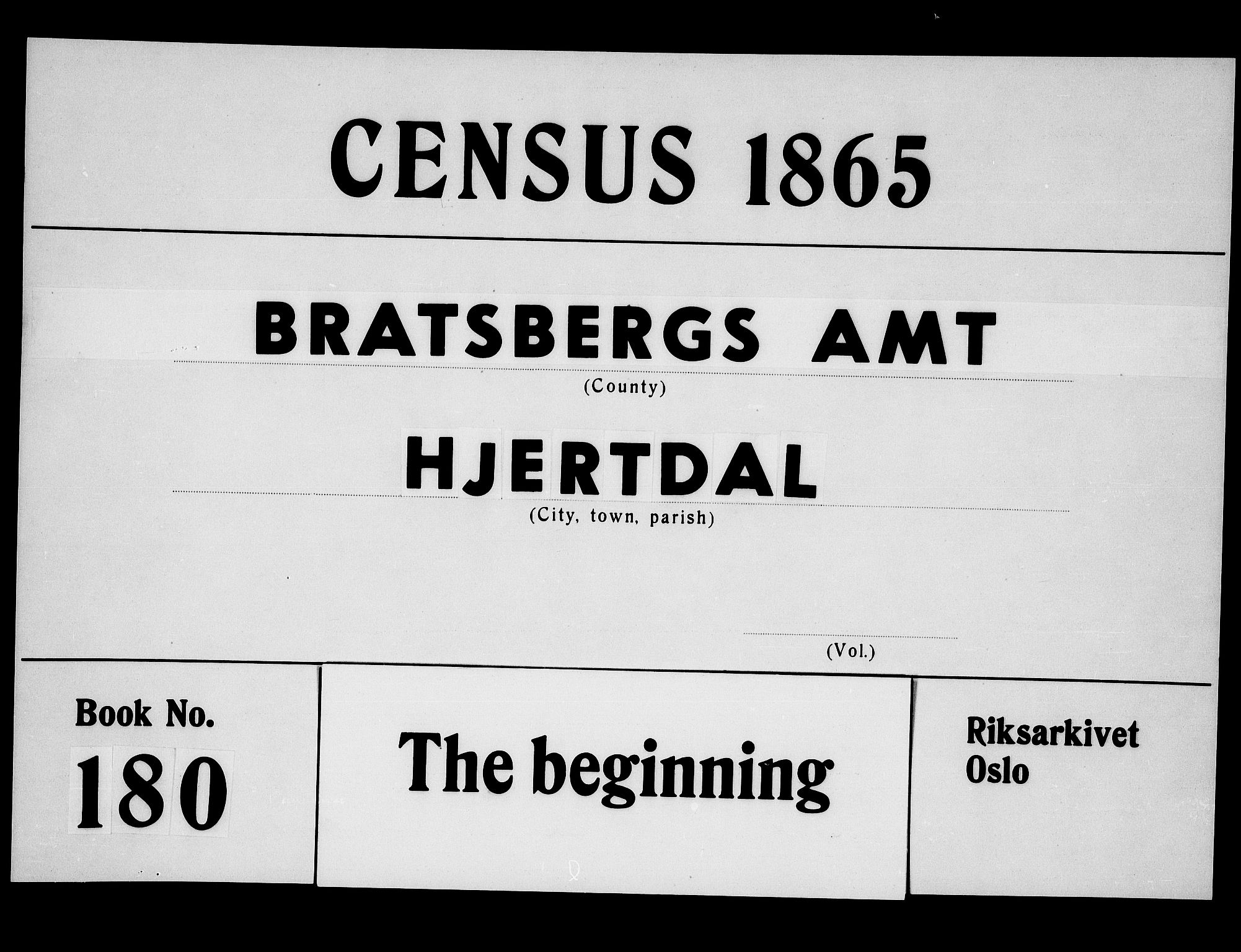 RA, Folketelling 1865 for 0827P Hjartdal prestegjeld, 1865, s. 1