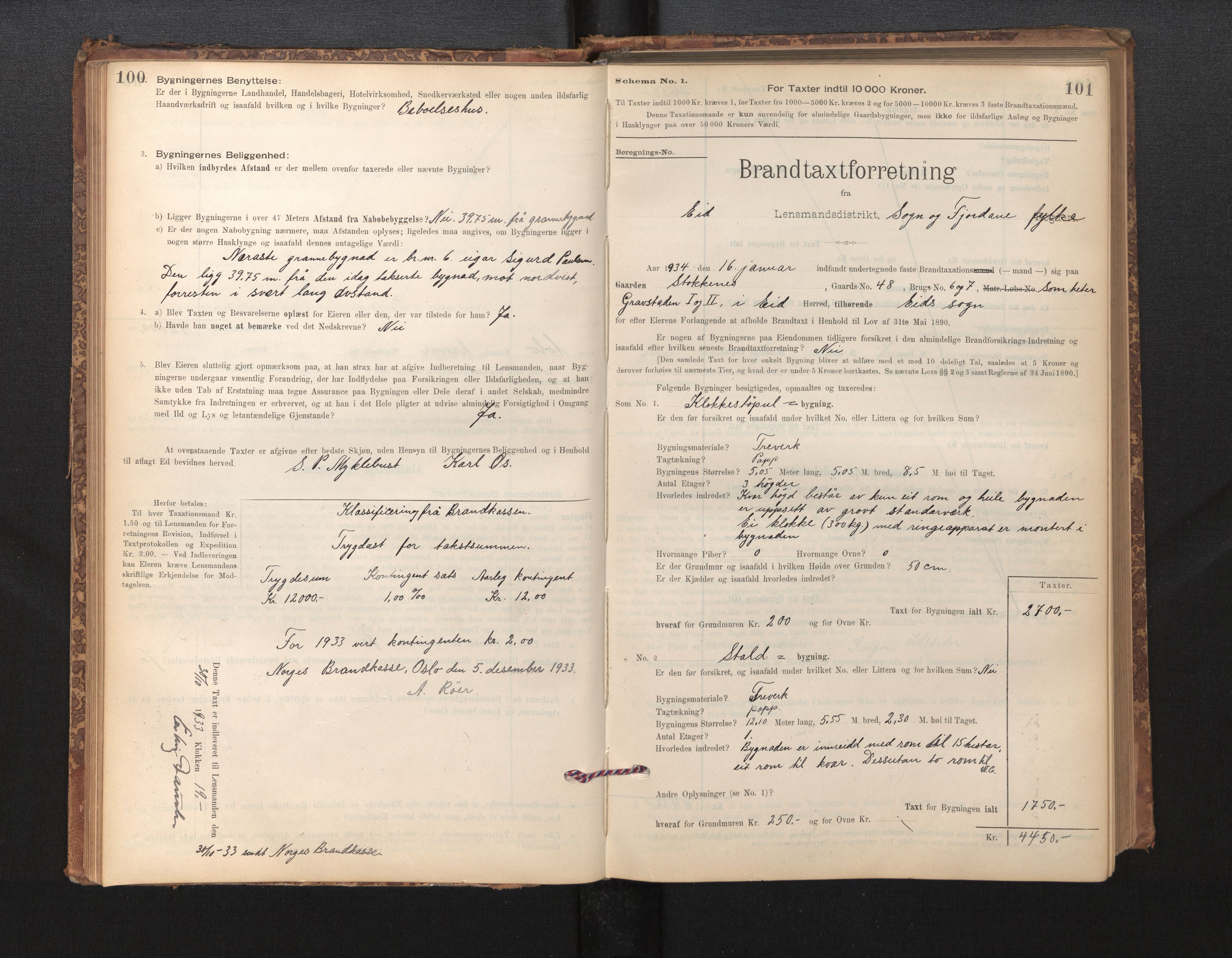 Lensmannen i Eid, SAB/A-27001/0012/L0007: Branntakstprotokoll, skjematakst, 1896-1929, s. 100-101