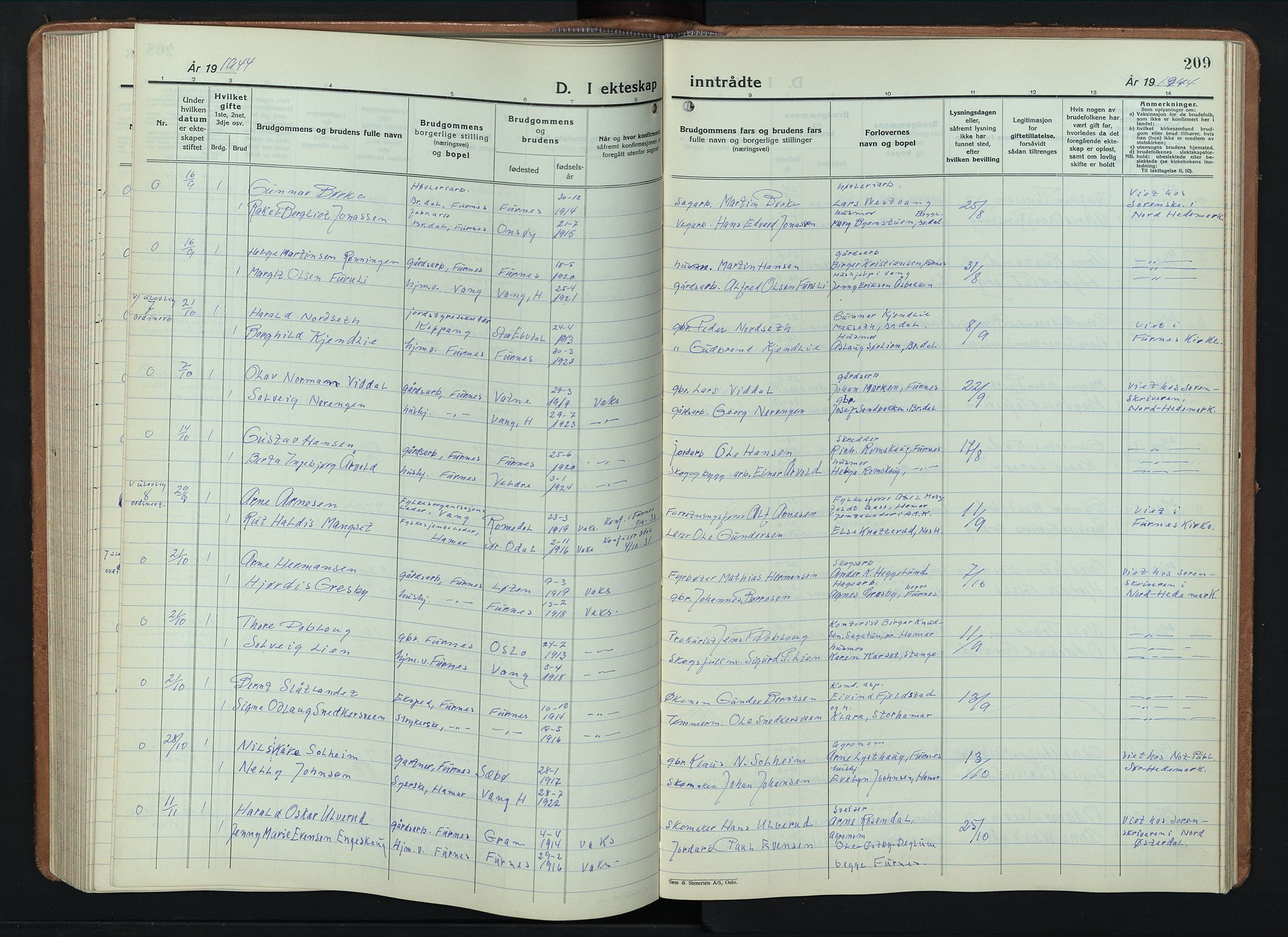 Furnes prestekontor, SAH/PREST-012/L/La/L0002: Klokkerbok nr. 2, 1934-1956, s. 209