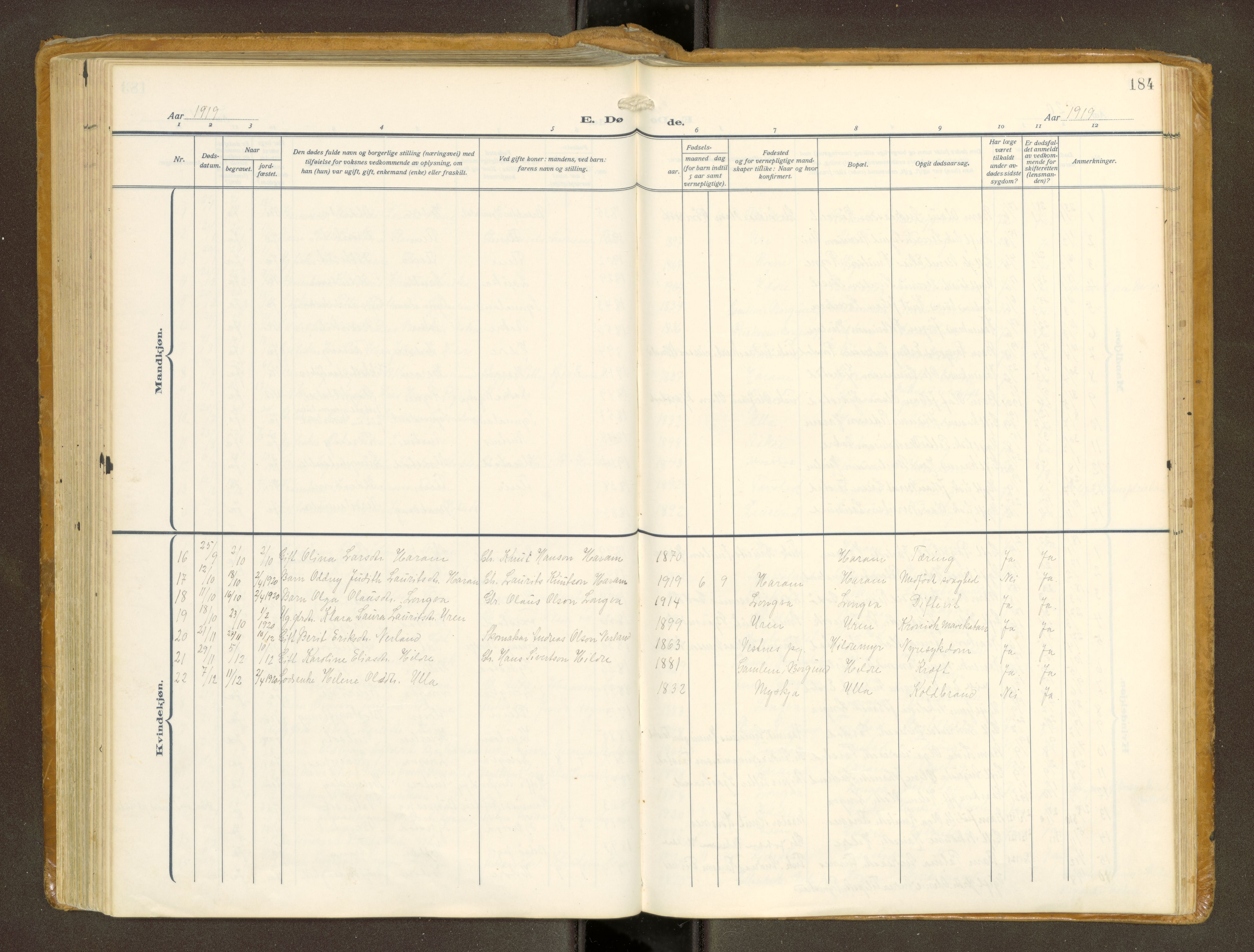 Ministerialprotokoller, klokkerbøker og fødselsregistre - Møre og Romsdal, AV/SAT-A-1454/536/L0518: Ministerialbok nr. 536A--, 1914-1931, s. 184