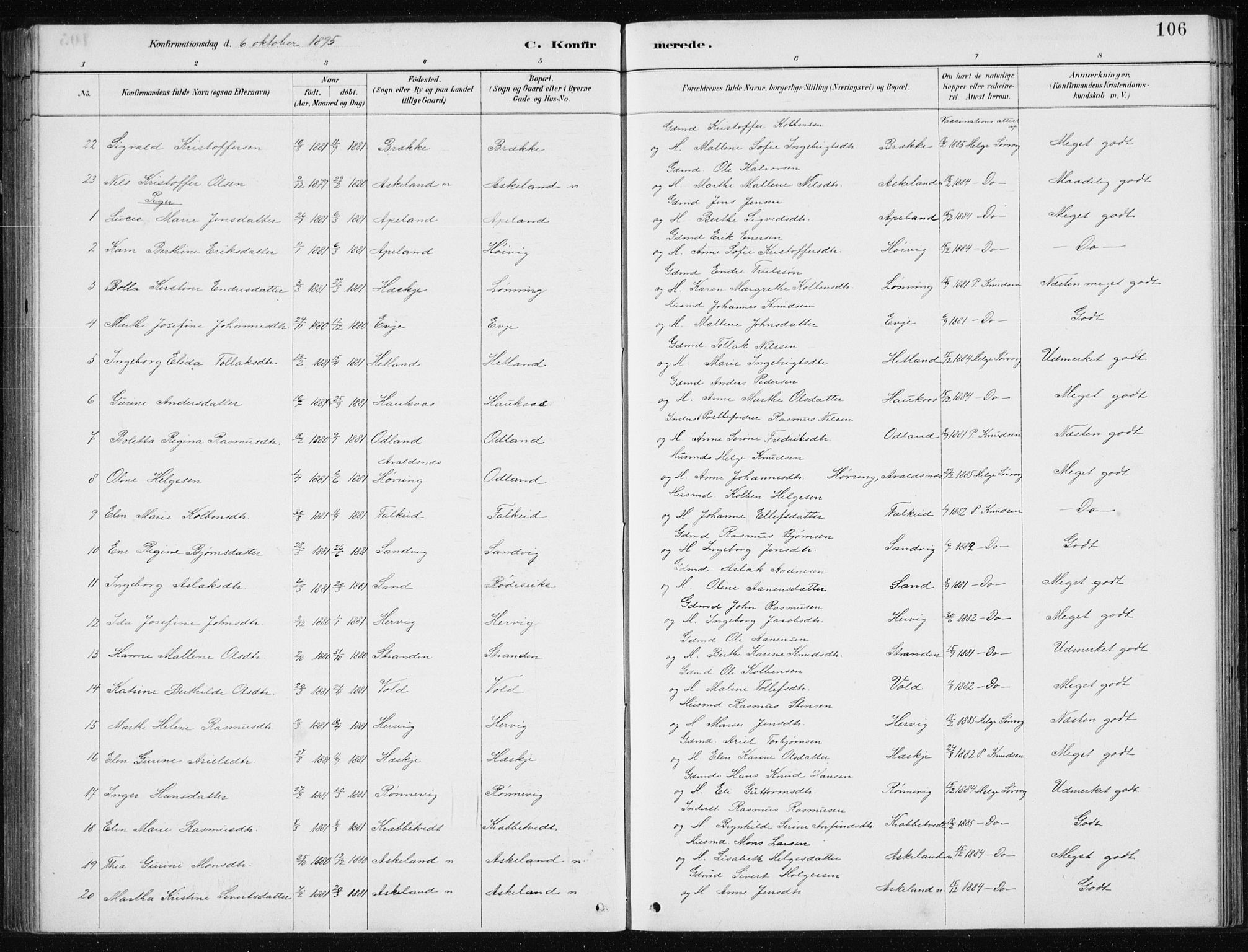 Tysvær sokneprestkontor, AV/SAST-A -101864/H/Ha/Hab/L0004: Klokkerbok nr. B 4, 1883-1896, s. 106