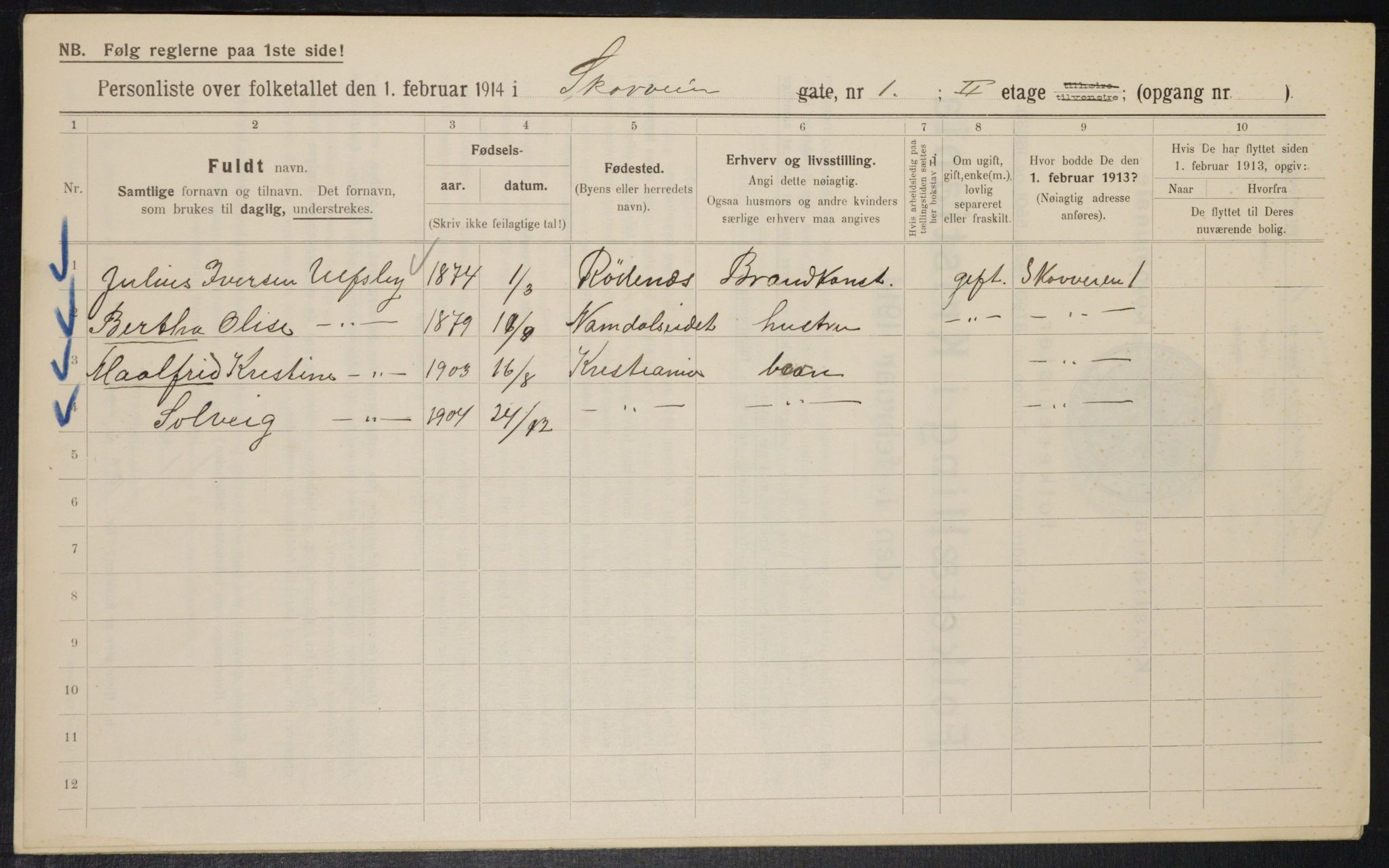 OBA, Kommunal folketelling 1.2.1914 for Kristiania, 1914, s. 96238