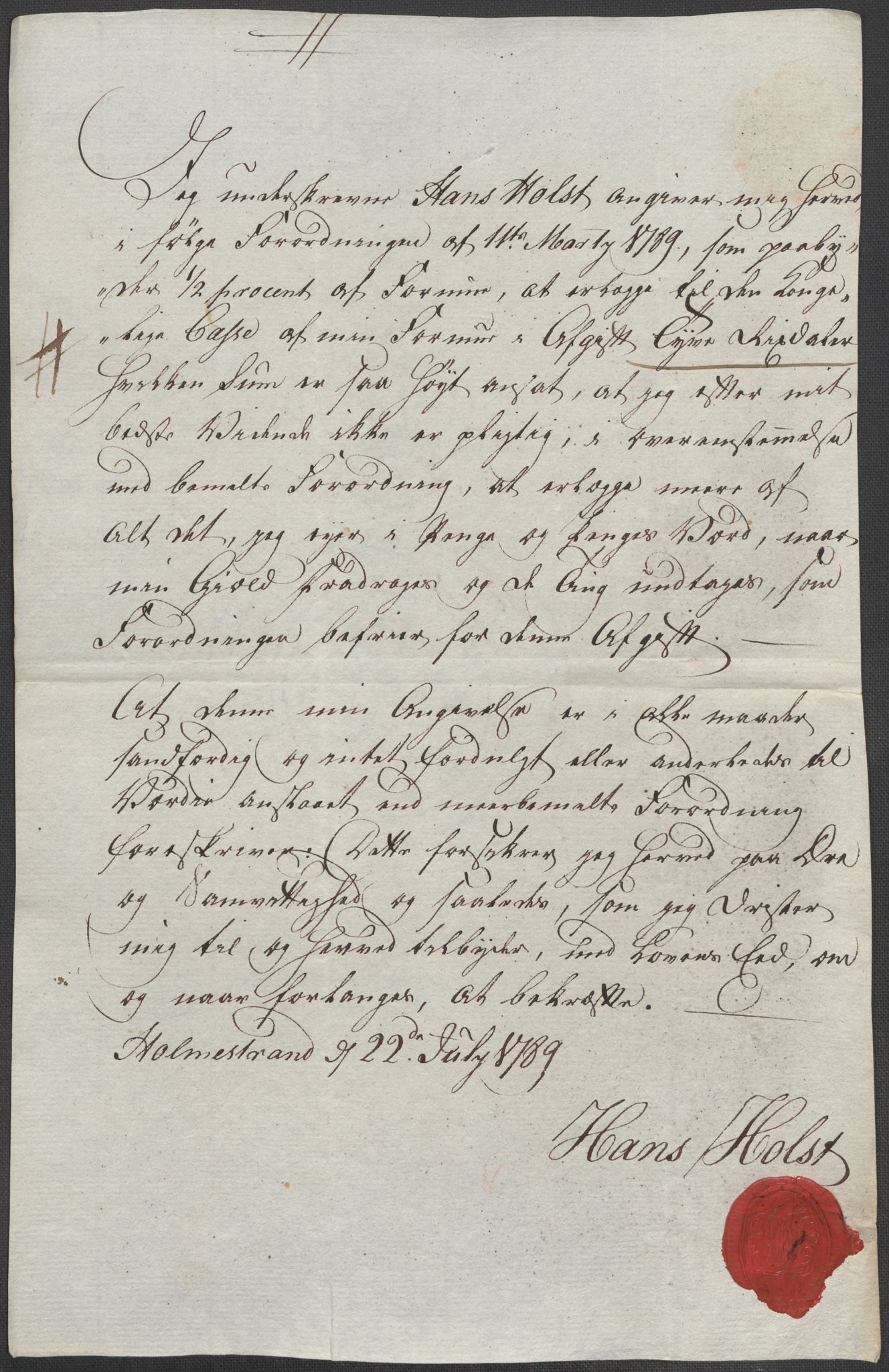 Rentekammeret inntil 1814, Reviderte regnskaper, Mindre regnskaper, AV/RA-EA-4068/Rf/Rfe/L0015: Holmestrand, Idd og Marker fogderi, 1789, s. 69