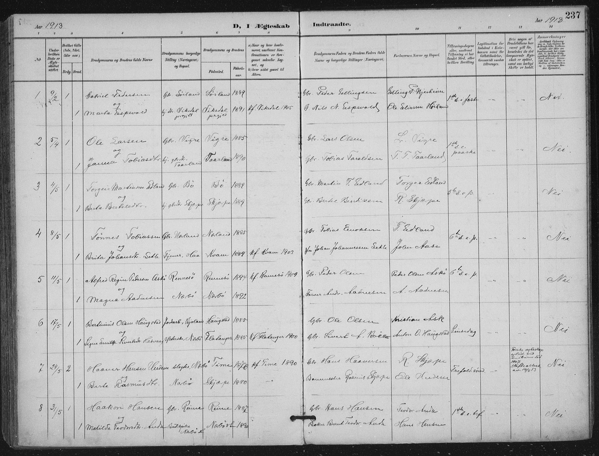 Hå sokneprestkontor, AV/SAST-A-101801/001/30BA/L0012: Ministerialbok nr. A 11, 1897-1924, s. 237