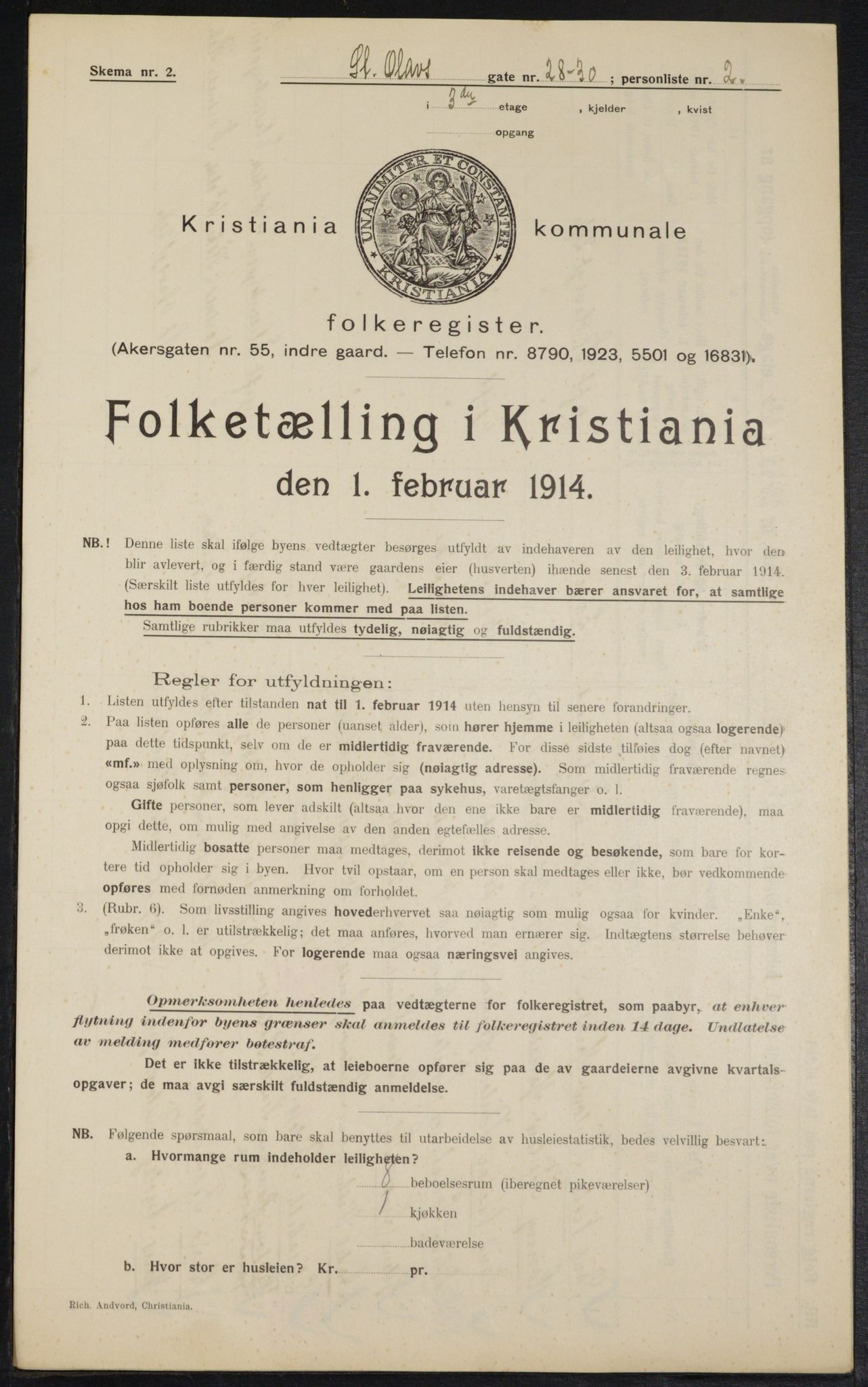 OBA, Kommunal folketelling 1.2.1914 for Kristiania, 1914, s. 88185