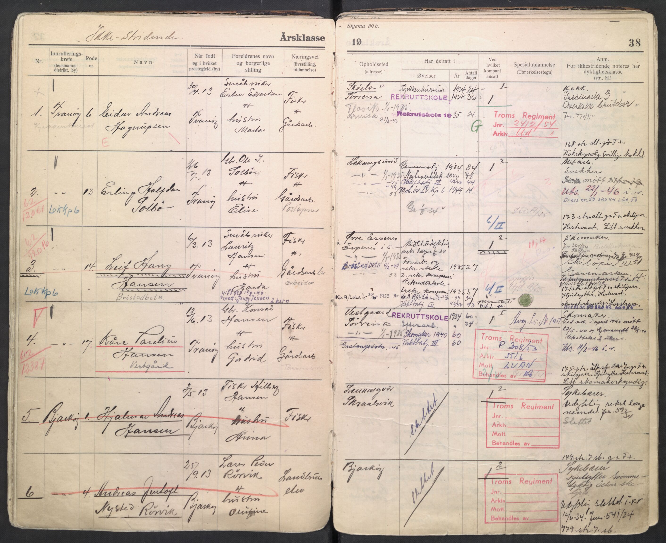 Forsvaret, Troms infanteriregiment nr. 16, AV/RA-RAFA-3146/P/Pa/L0006/0007: Ruller / Rulle for regimentets menige mannskaper, årsklasse 1934, 1934, s. 38