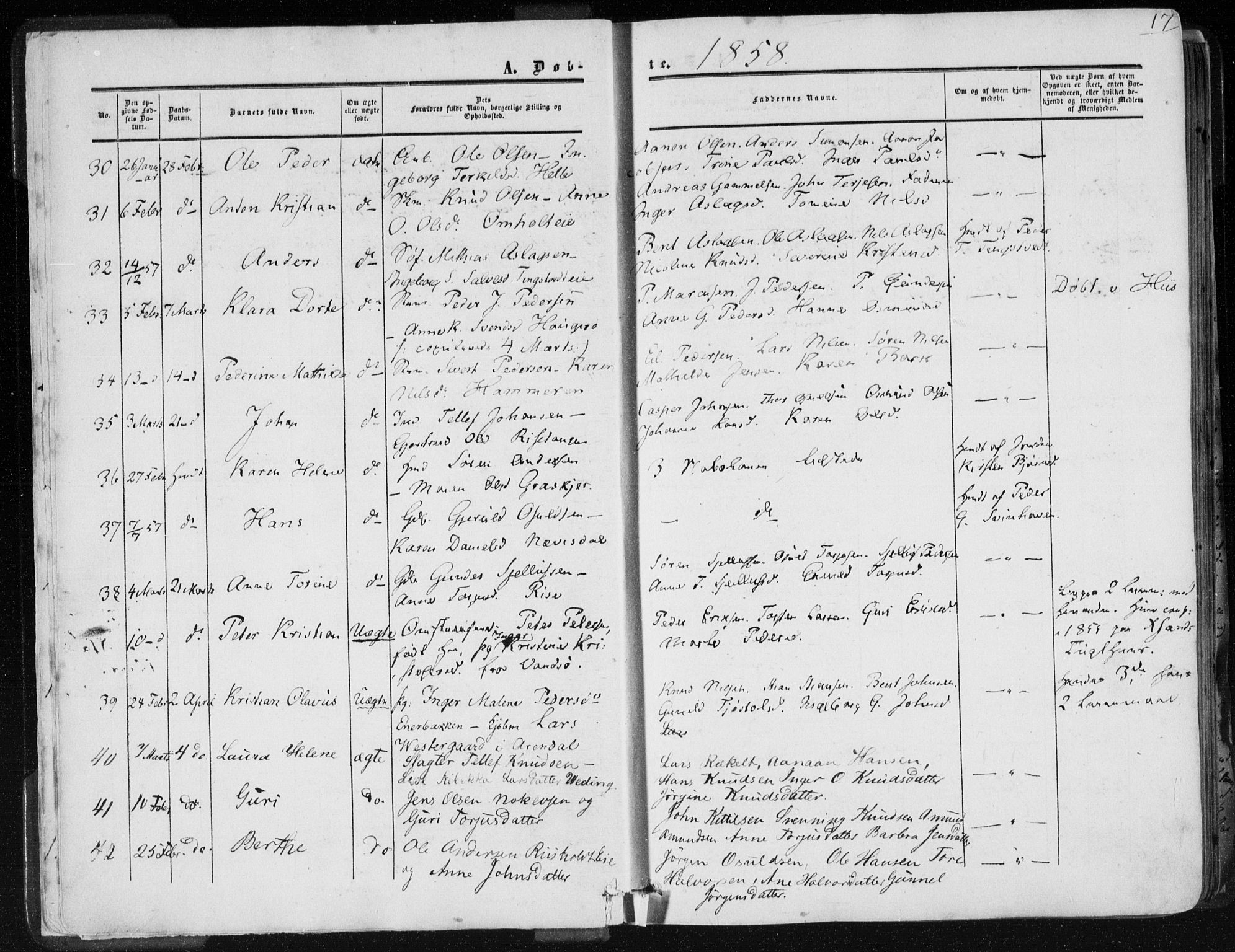 Øyestad sokneprestkontor, AV/SAK-1111-0049/F/Fa/L0015: Ministerialbok nr. A 15, 1857-1873, s. 17