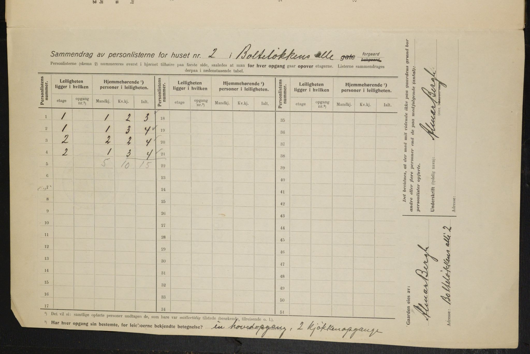 OBA, Kommunal folketelling 1.2.1915 for Kristiania, 1915, s. 7609