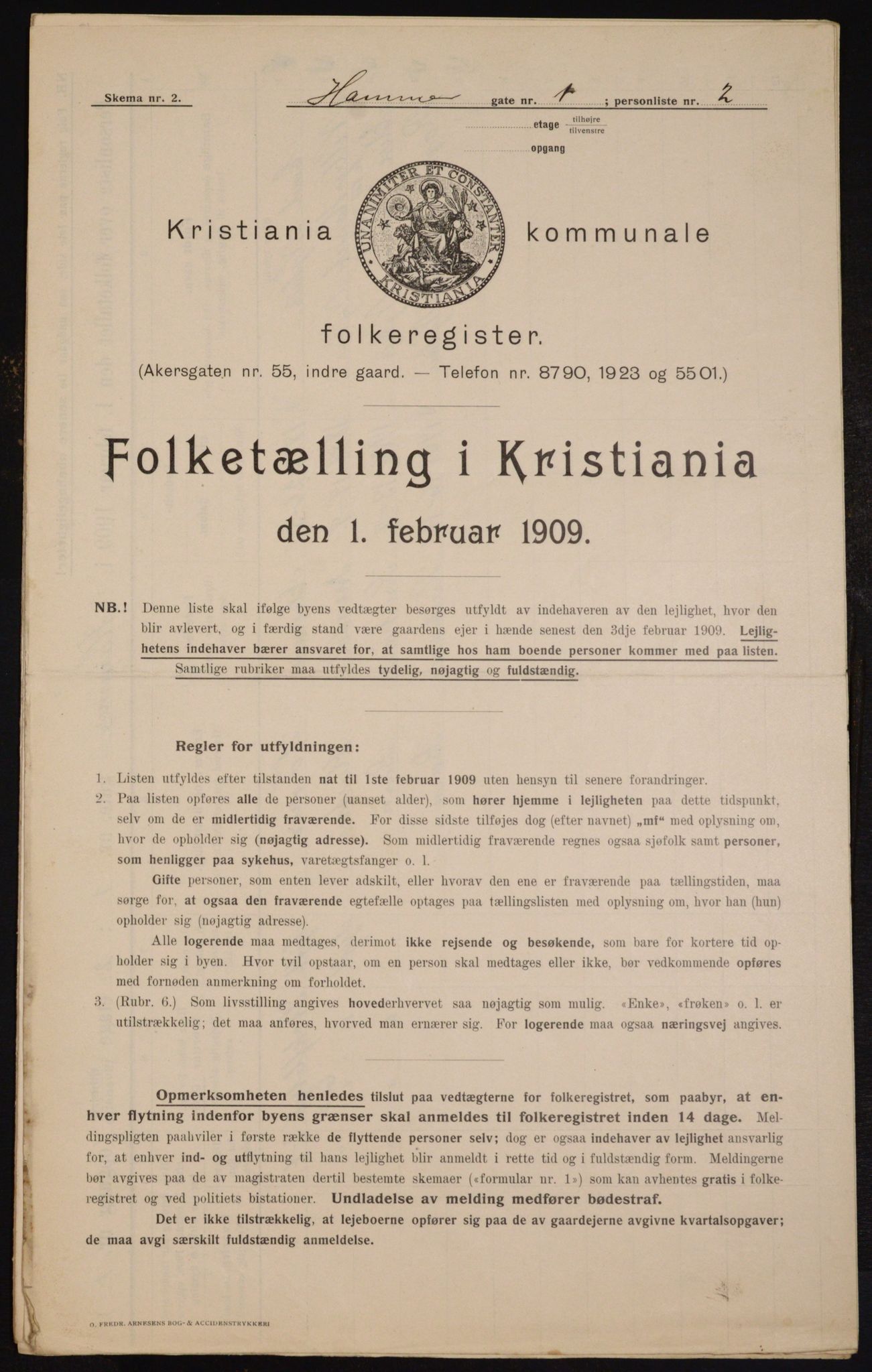 OBA, Kommunal folketelling 1.2.1909 for Kristiania kjøpstad, 1909, s. 31095