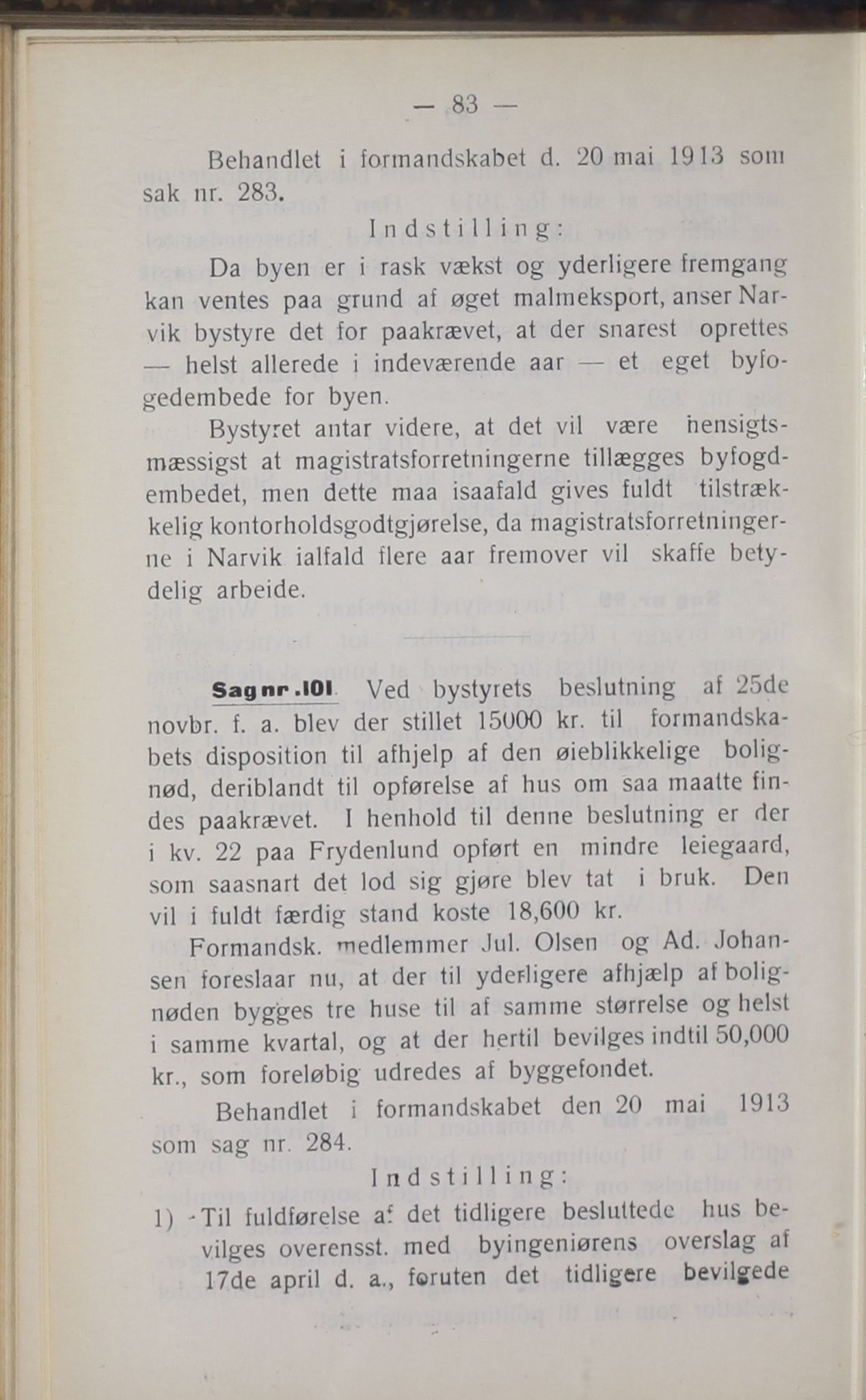 Narvik kommune. Formannskap , AIN/K-18050.150/A/Ab/L0003: Møtebok, 1913