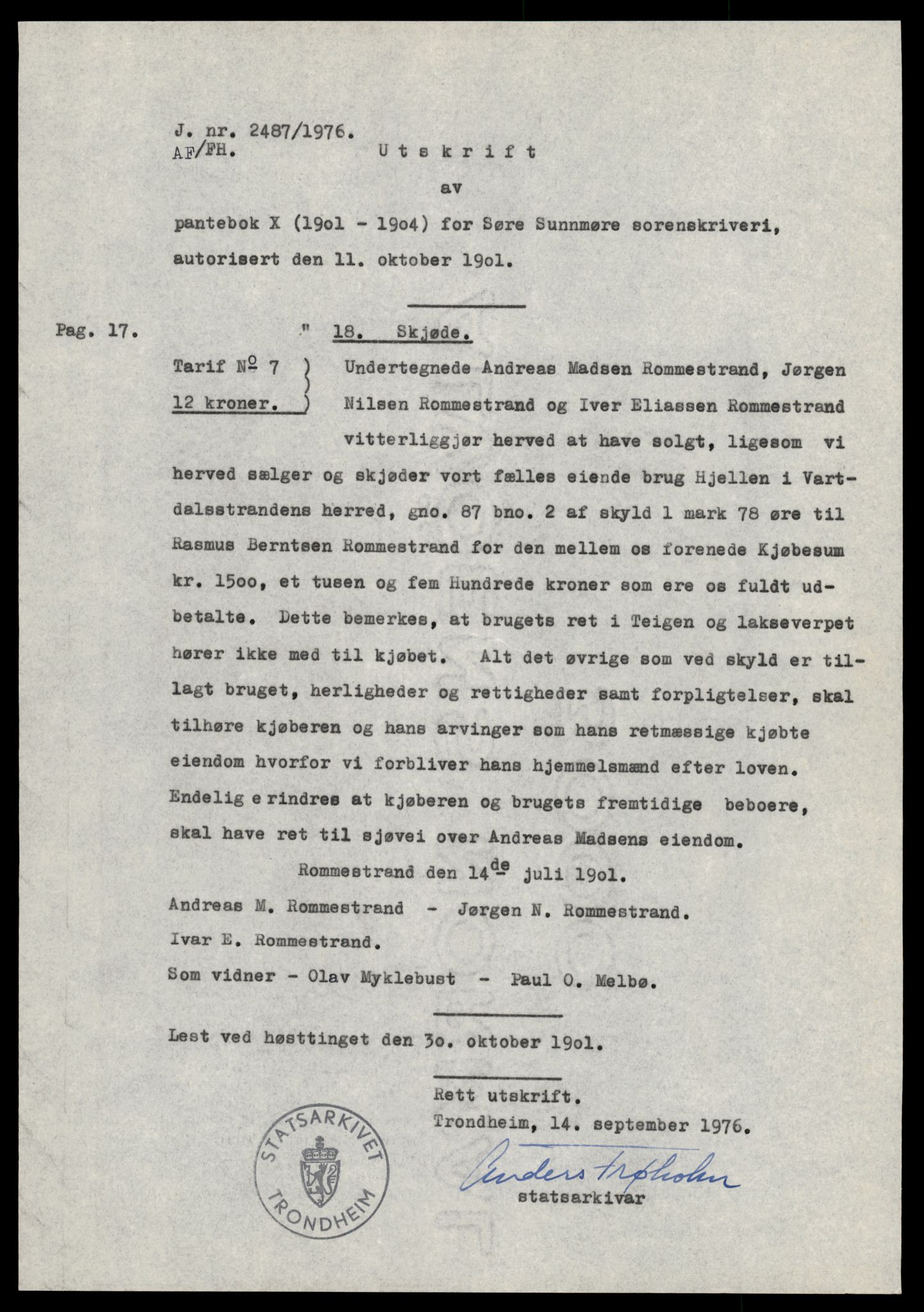 Statsarkivet i Trondheim, AV/SAT-A-4183/J/Ja/L0068: Pantebok X - Ø