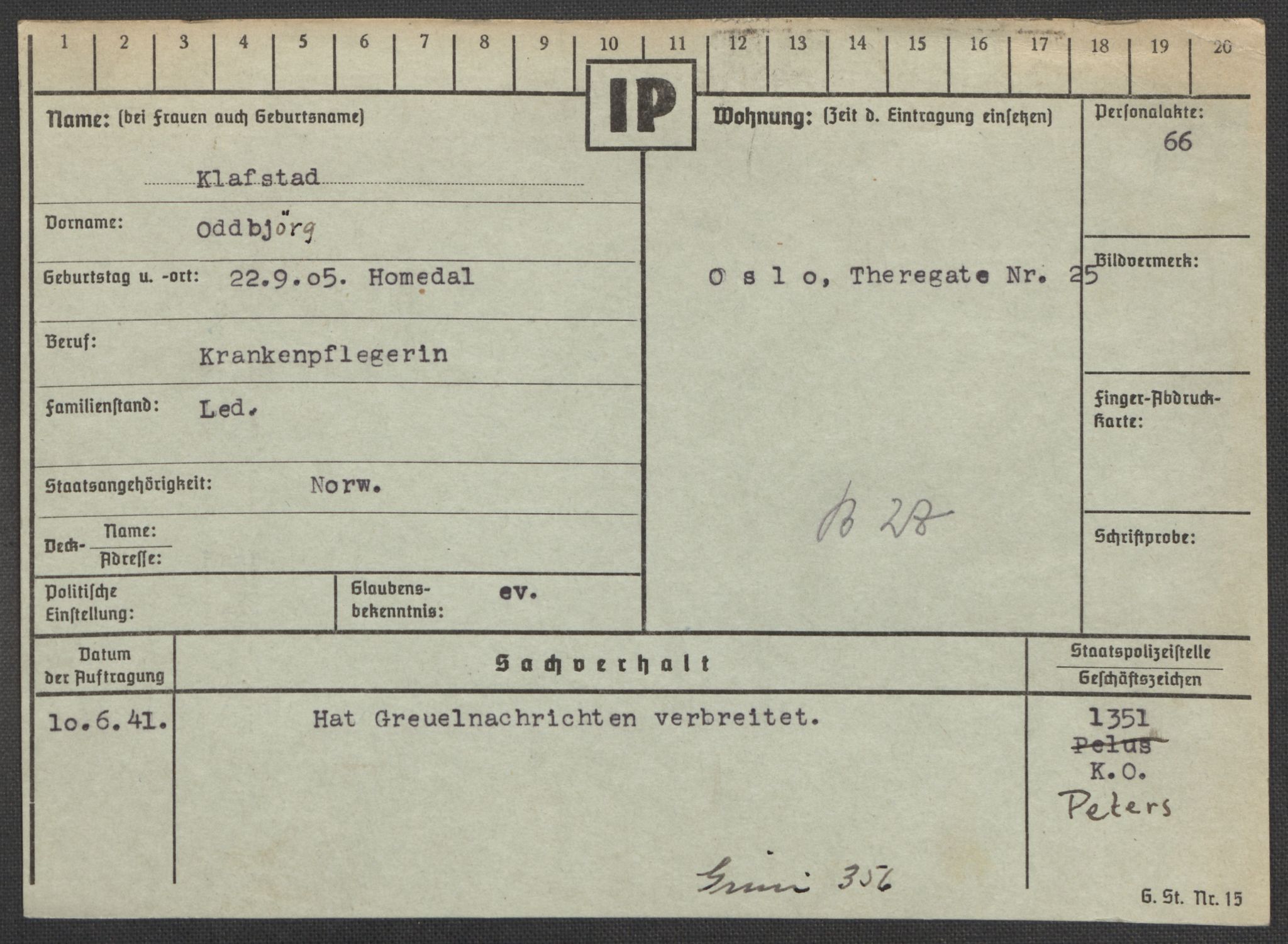 Befehlshaber der Sicherheitspolizei und des SD, RA/RAFA-5969/E/Ea/Eaa/L0006: Register over norske fanger i Møllergata 19: Kj-Lund, 1940-1945, s. 68