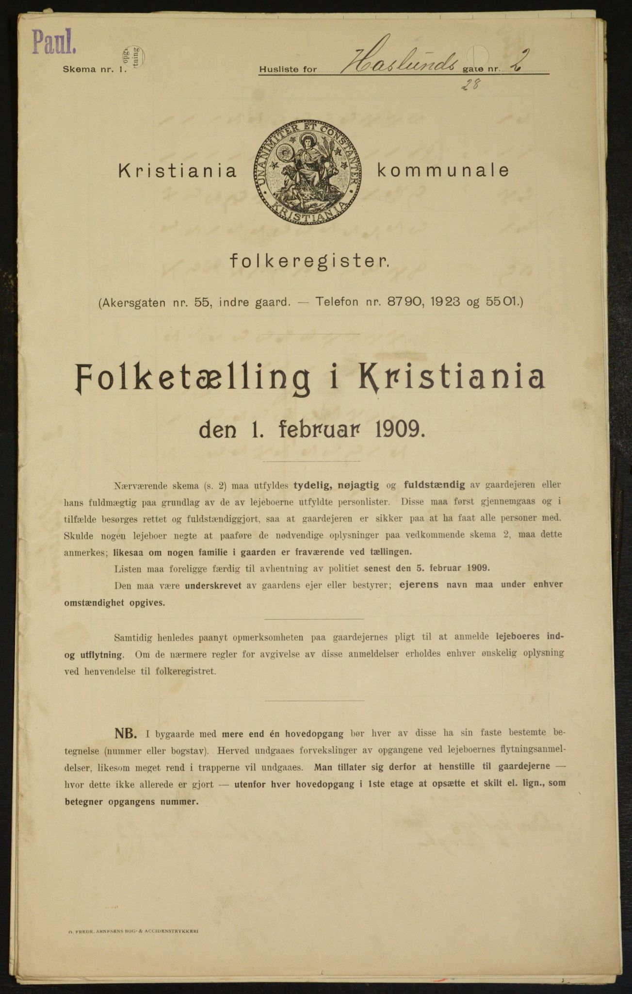 OBA, Kommunal folketelling 1.2.1909 for Kristiania kjøpstad, 1909, s. 24212