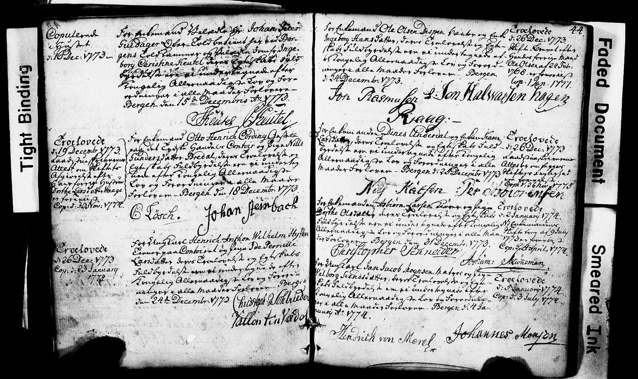 Domkirken sokneprestembete, SAB/A-74801: Forlovererklæringer nr. II.5.1, 1767-1792, s. 44