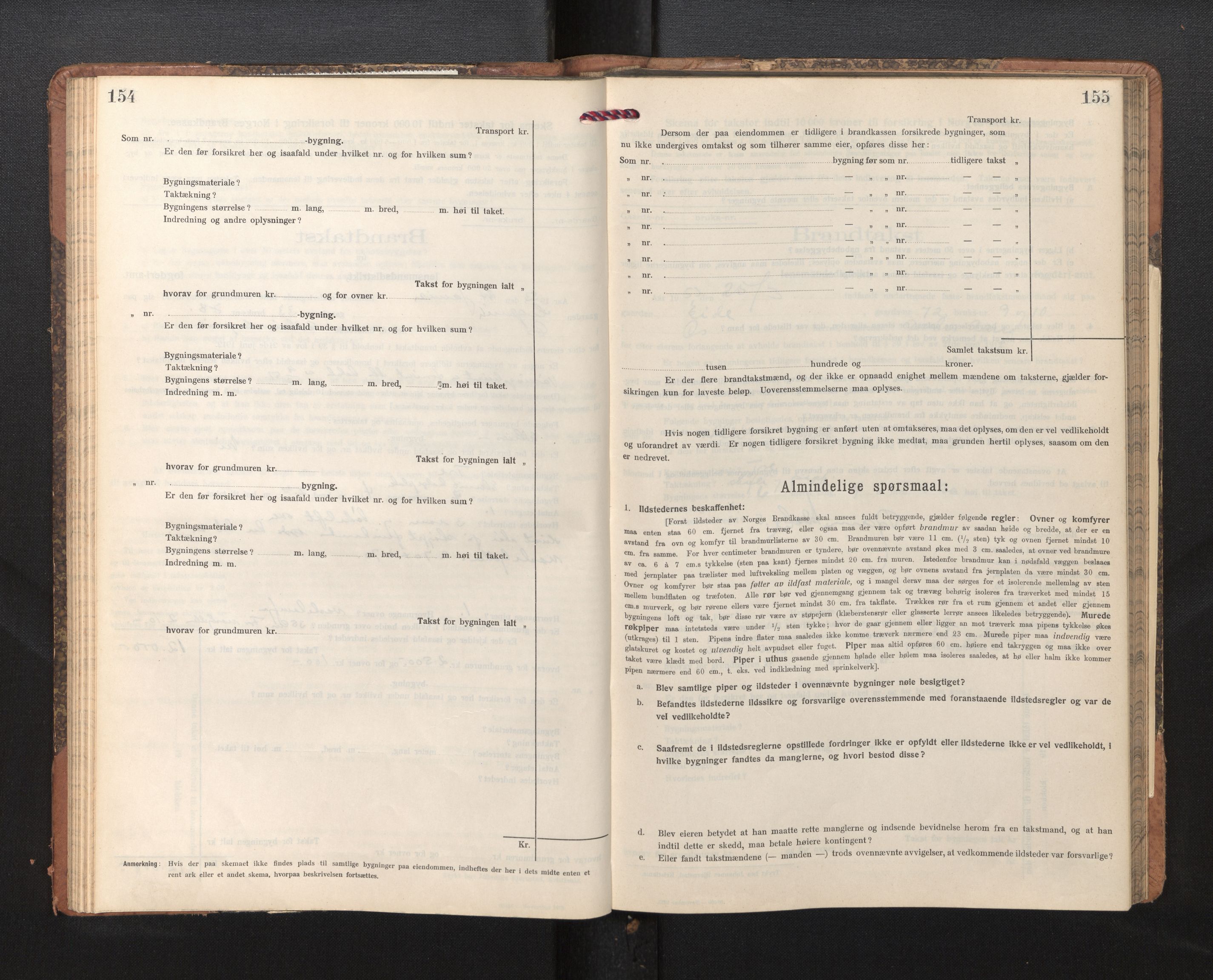 Lensmannen i Os, AV/SAB-A-34101/0012/L0009: Branntakstprotokoll, skjematakst, 1915-1955, s. 154-155