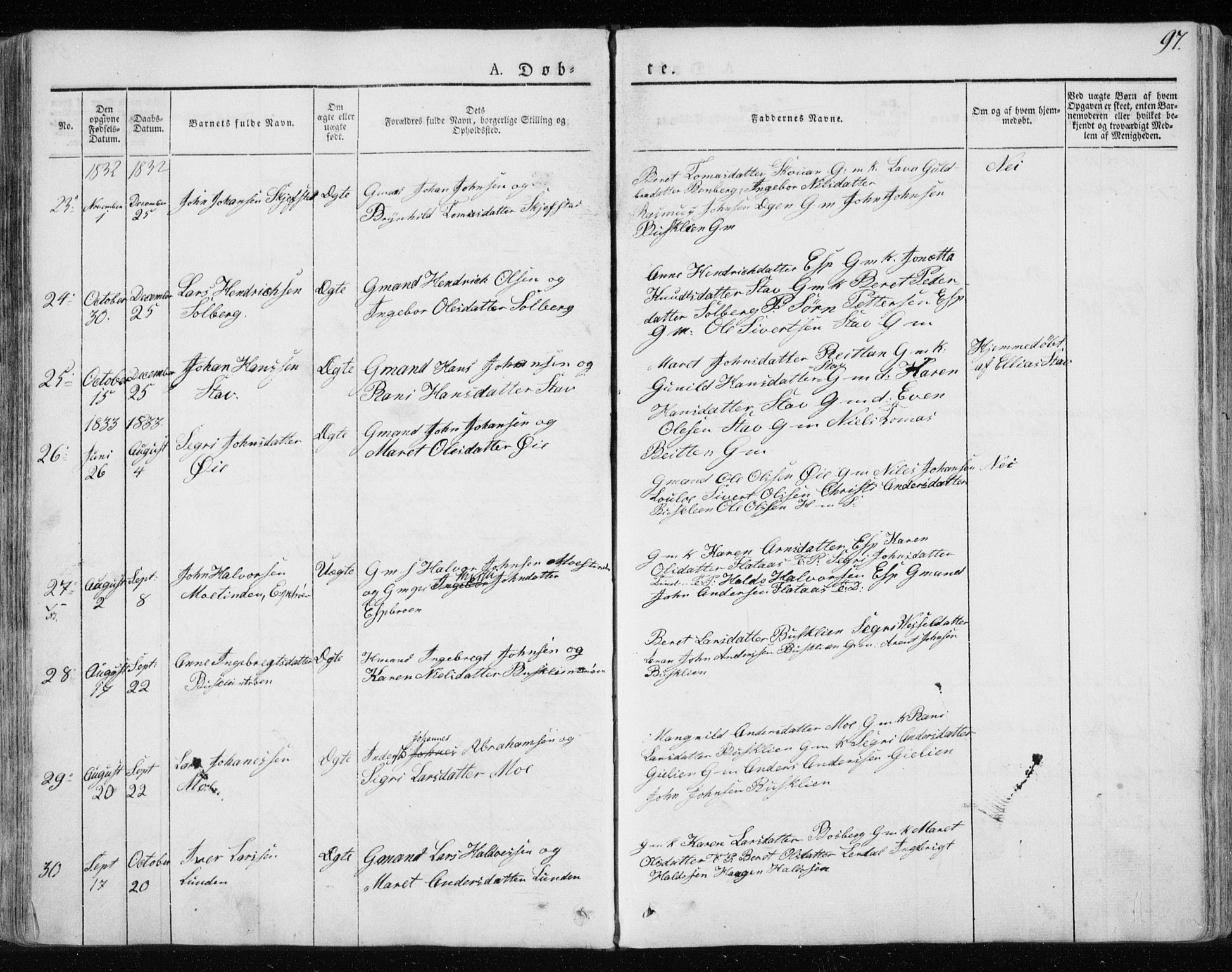 Ministerialprotokoller, klokkerbøker og fødselsregistre - Sør-Trøndelag, SAT/A-1456/691/L1069: Ministerialbok nr. 691A04, 1826-1841, s. 97
