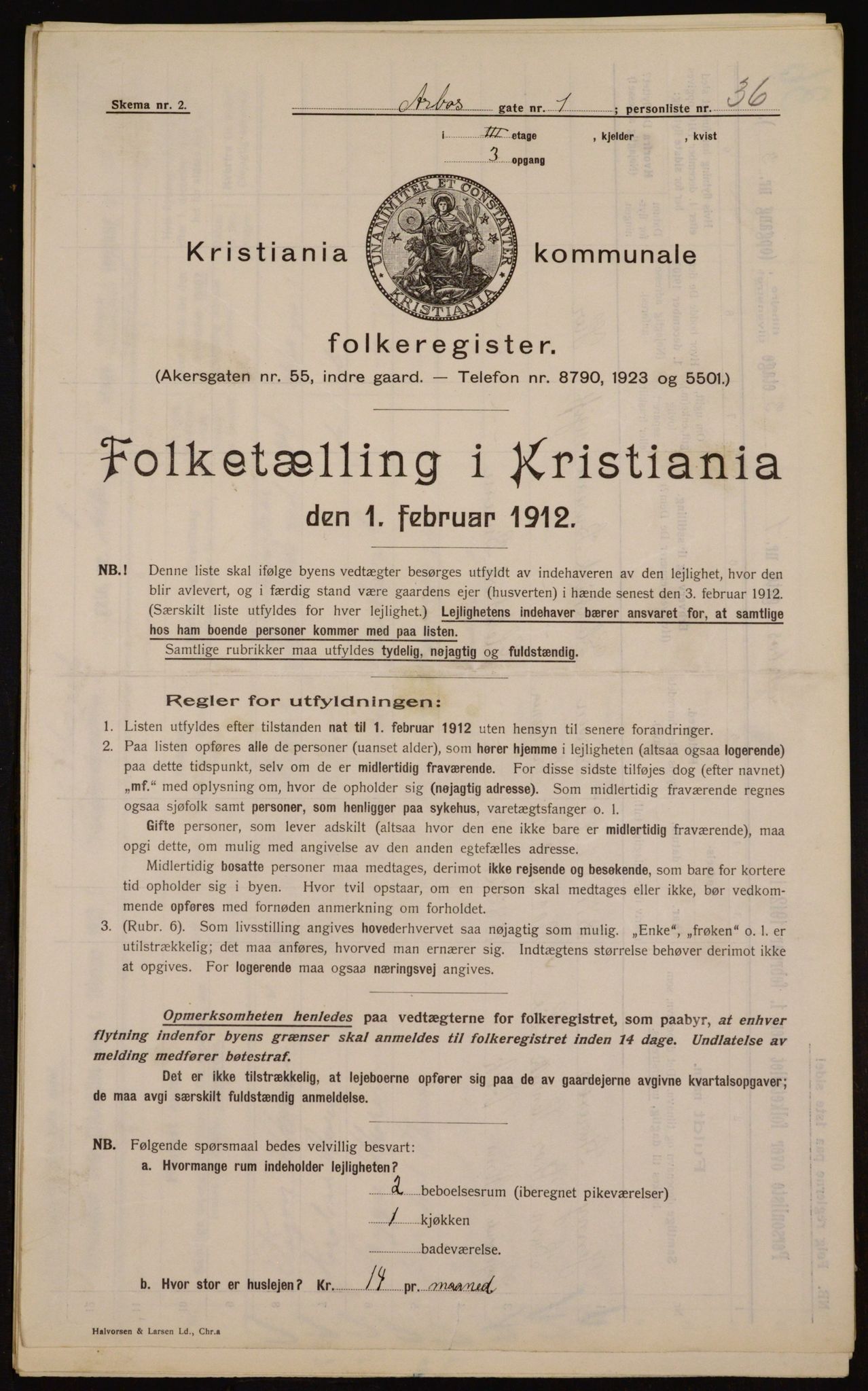 OBA, Kommunal folketelling 1.2.1912 for Kristiania, 1912, s. 1665