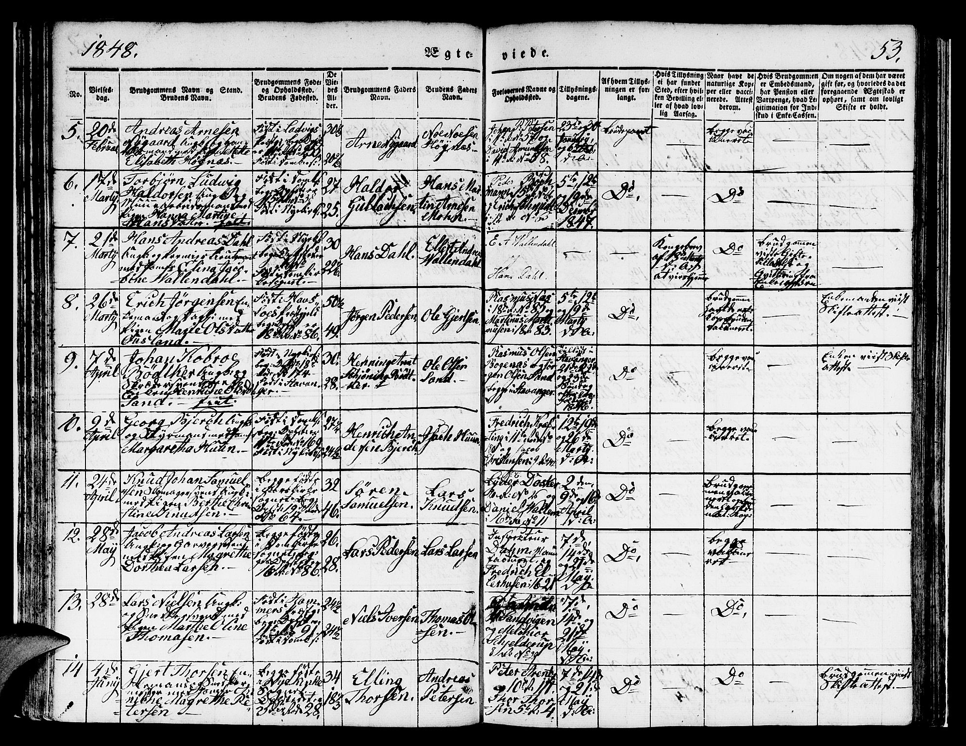 Domkirken sokneprestembete, AV/SAB-A-74801/H/Hab/L0029: Klokkerbok nr. D 1, 1839-1857, s. 53