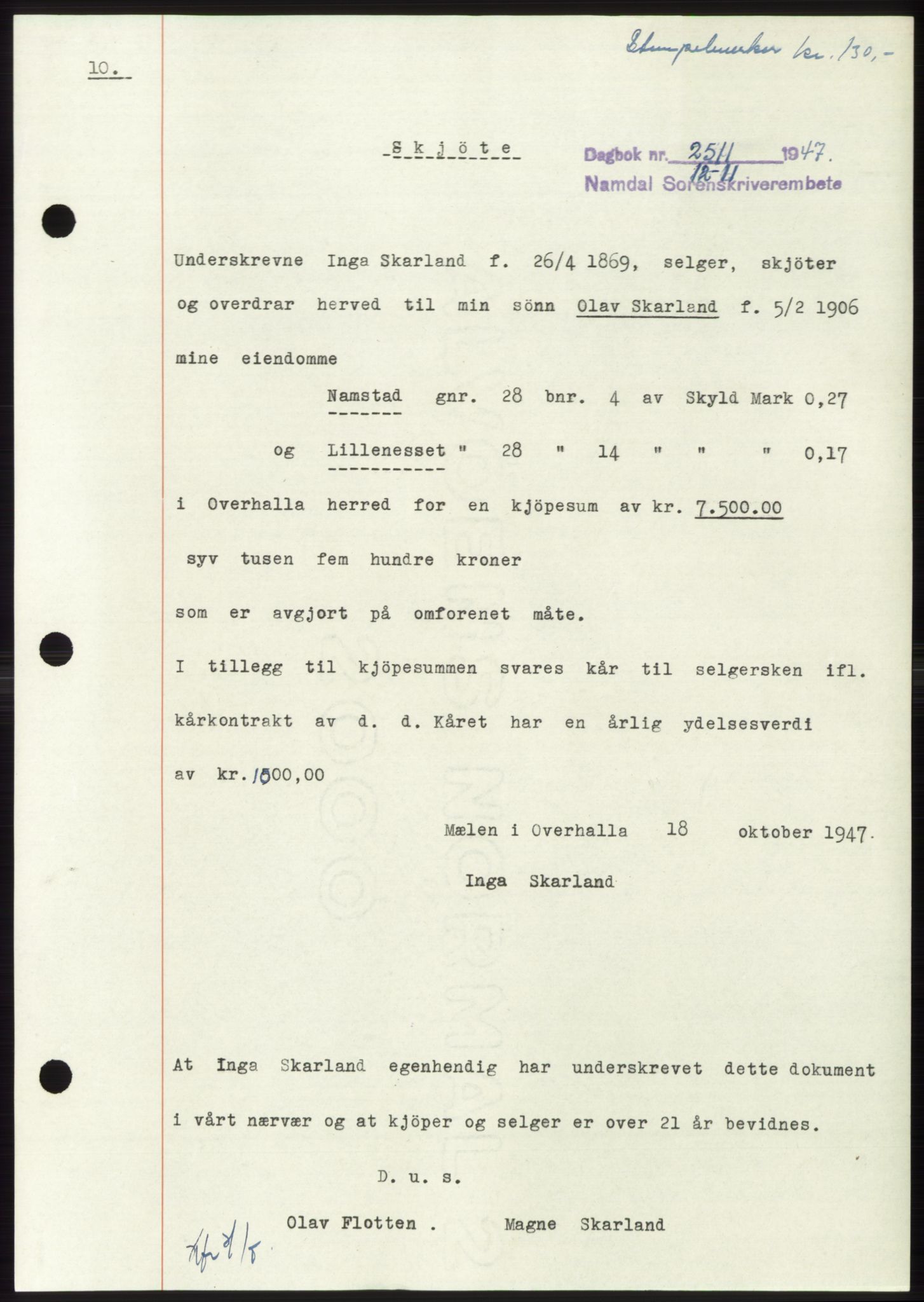 Namdal sorenskriveri, SAT/A-4133/1/2/2C: Pantebok nr. -, 1947-1948, Dagboknr: 2511/1947