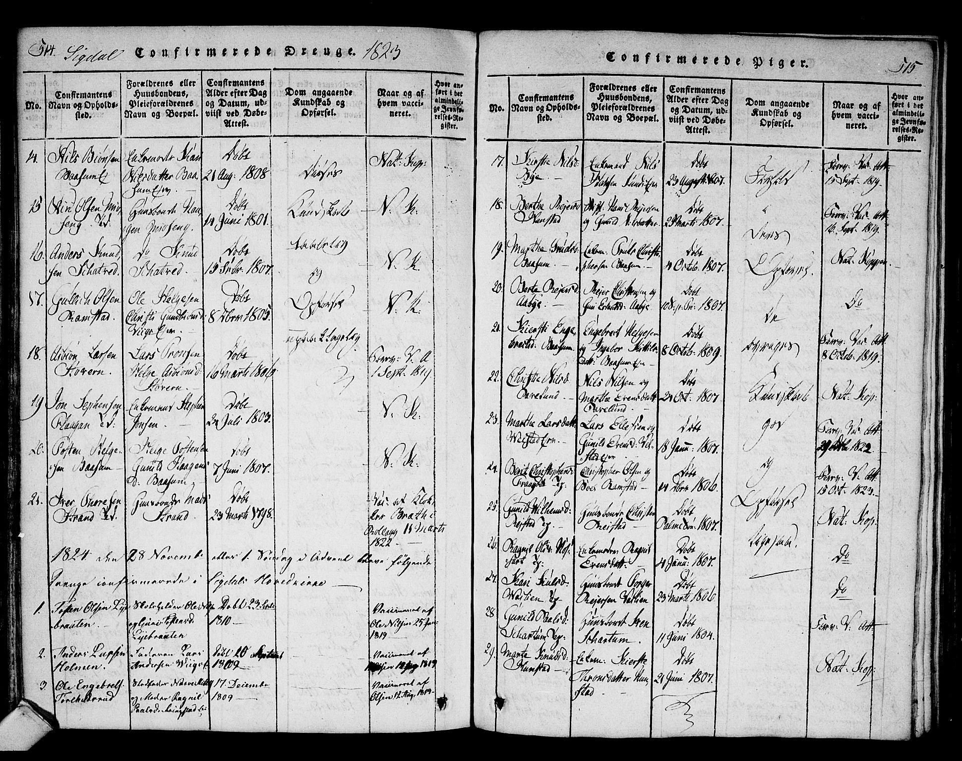 Sigdal kirkebøker, AV/SAKO-A-245/F/Fa/L0005: Ministerialbok nr. I 5 /1, 1815-1829, s. 514-515