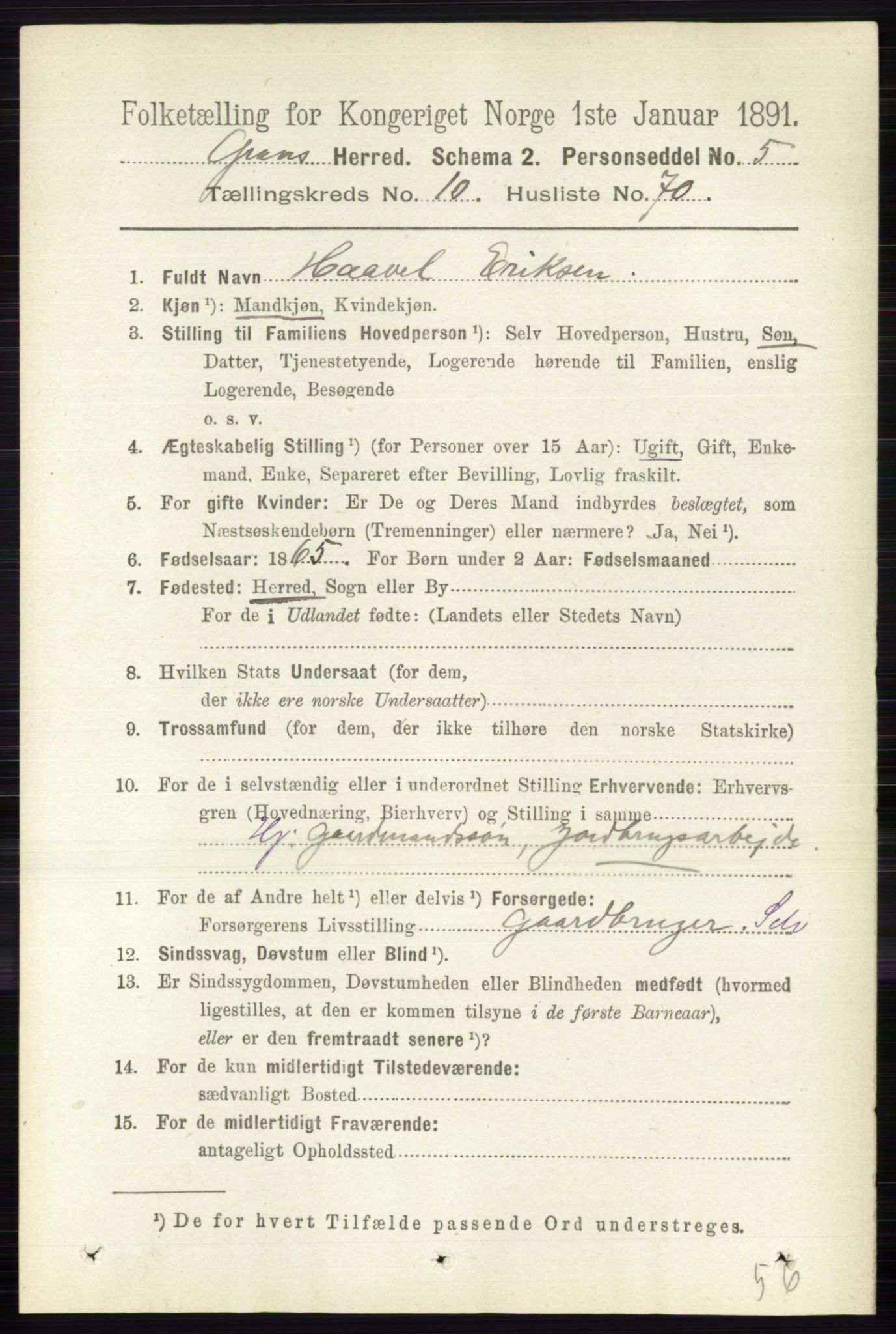 RA, Folketelling 1891 for 0534 Gran herred, 1891, s. 5051