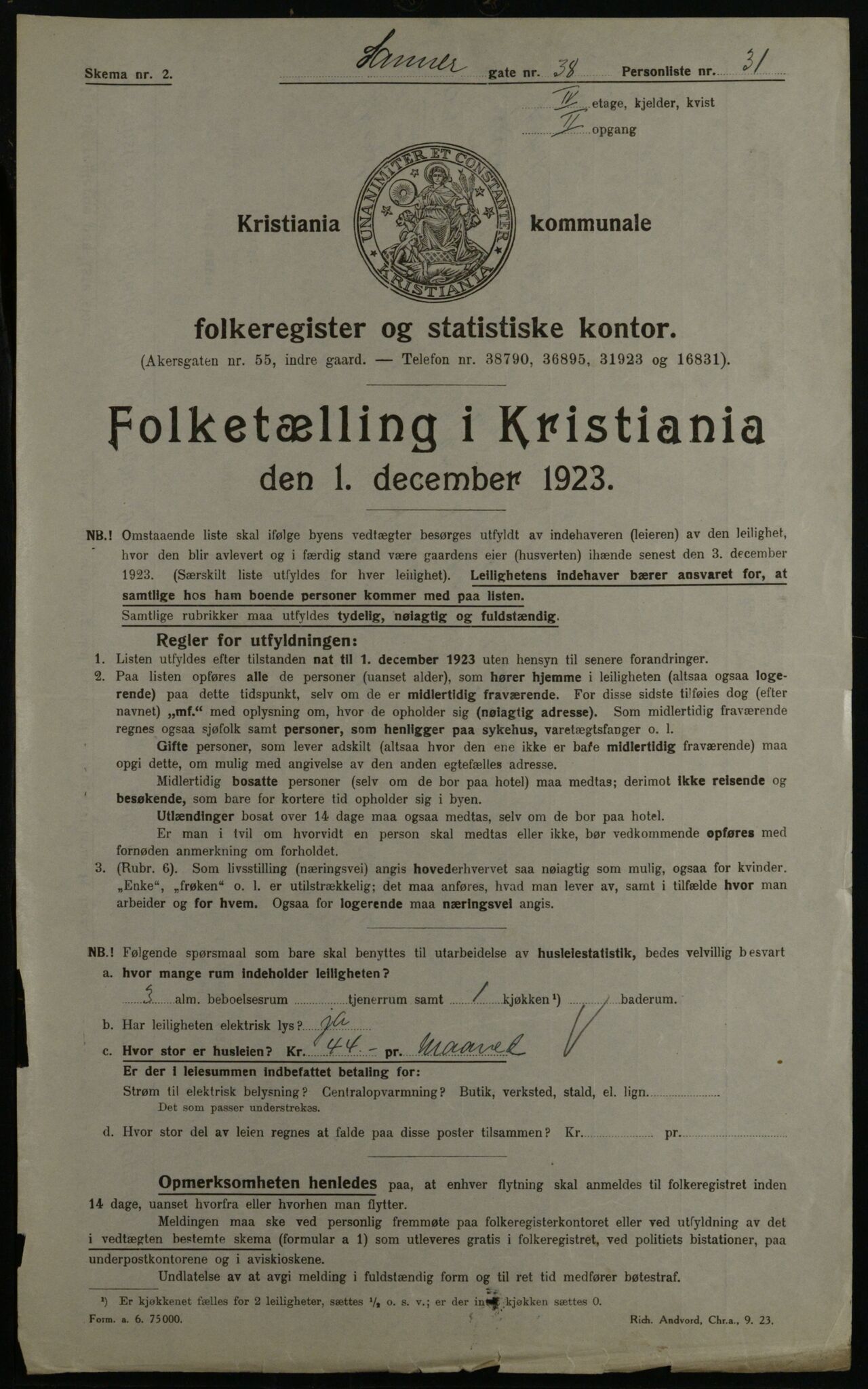 OBA, Kommunal folketelling 1.12.1923 for Kristiania, 1923, s. 98405