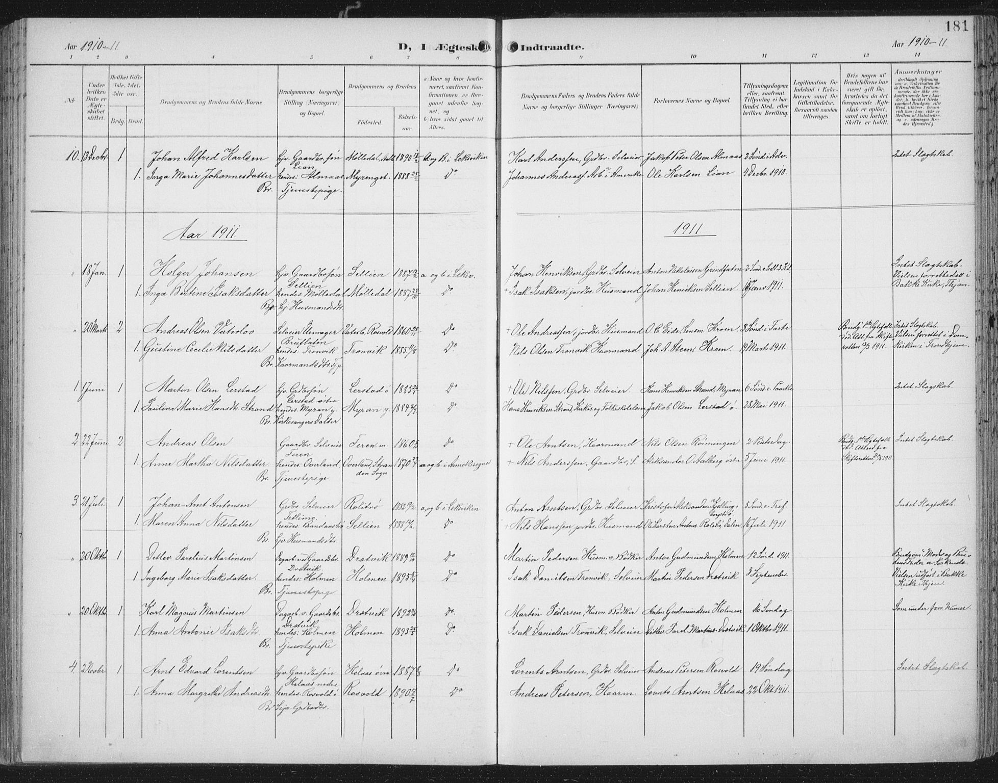 Ministerialprotokoller, klokkerbøker og fødselsregistre - Nord-Trøndelag, AV/SAT-A-1458/701/L0011: Ministerialbok nr. 701A11, 1899-1915, s. 181