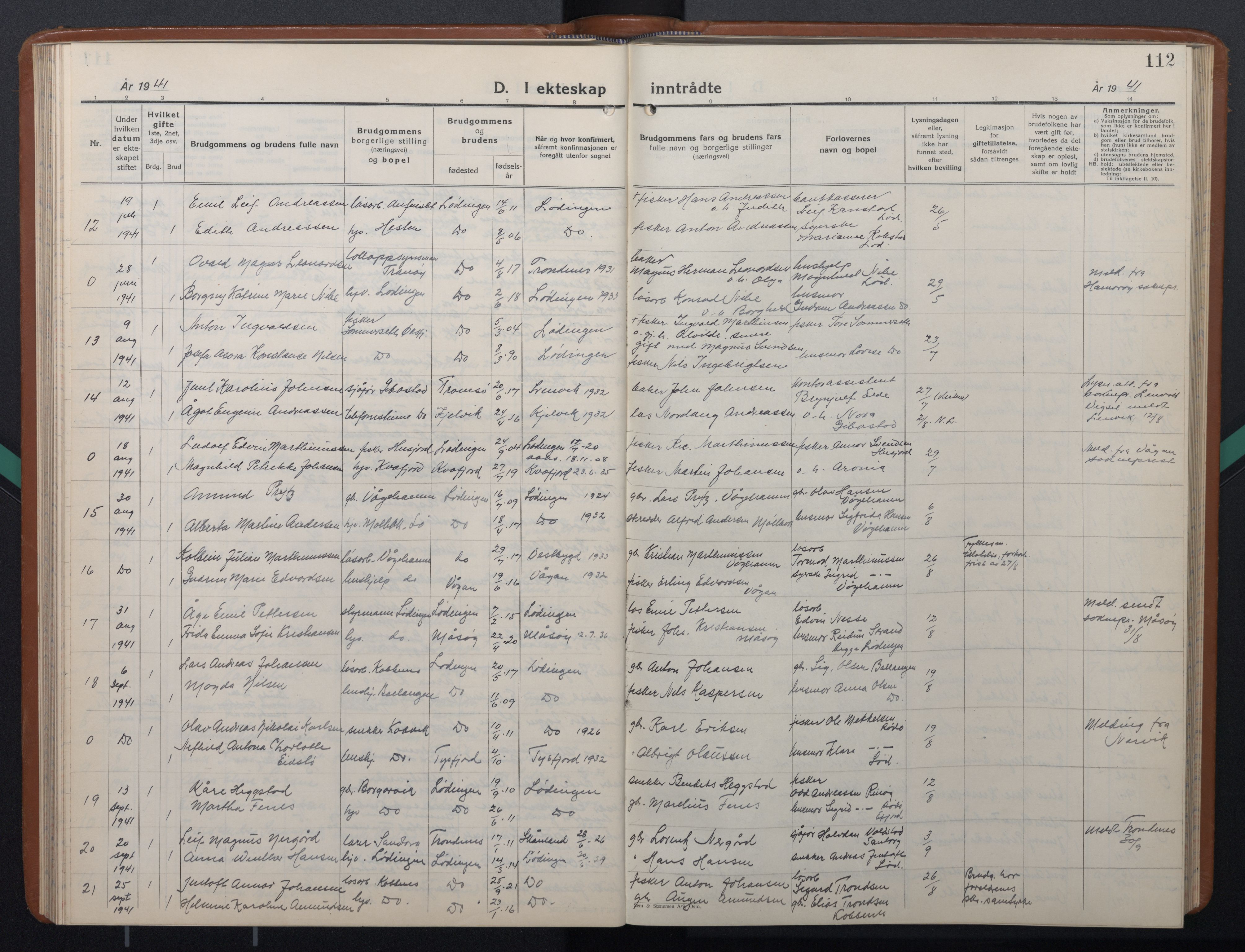 Ministerialprotokoller, klokkerbøker og fødselsregistre - Nordland, AV/SAT-A-1459/872/L1051: Klokkerbok nr. 872C07, 1939-1947, s. 112