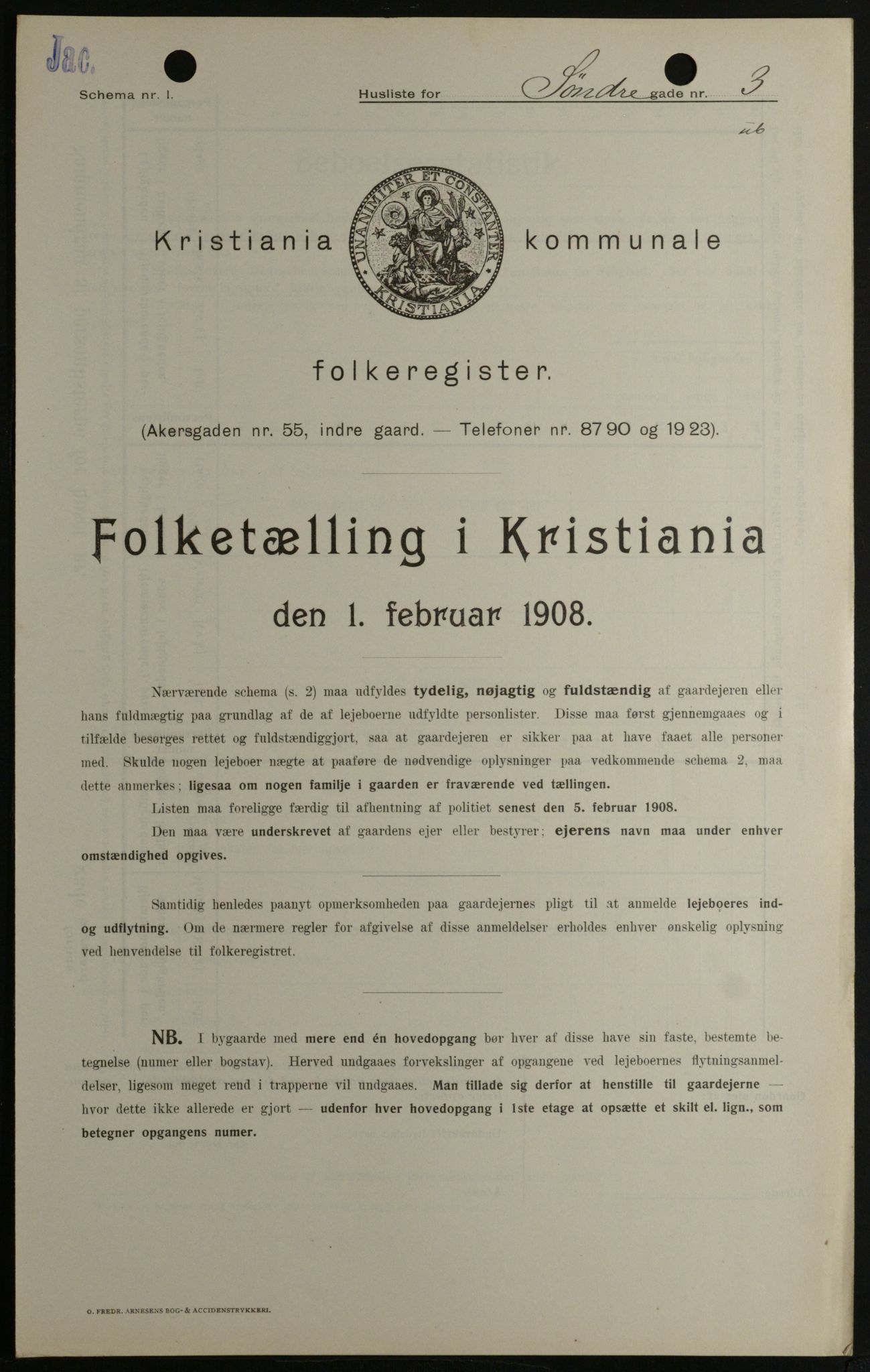 OBA, Kommunal folketelling 1.2.1908 for Kristiania kjøpstad, 1908, s. 95551