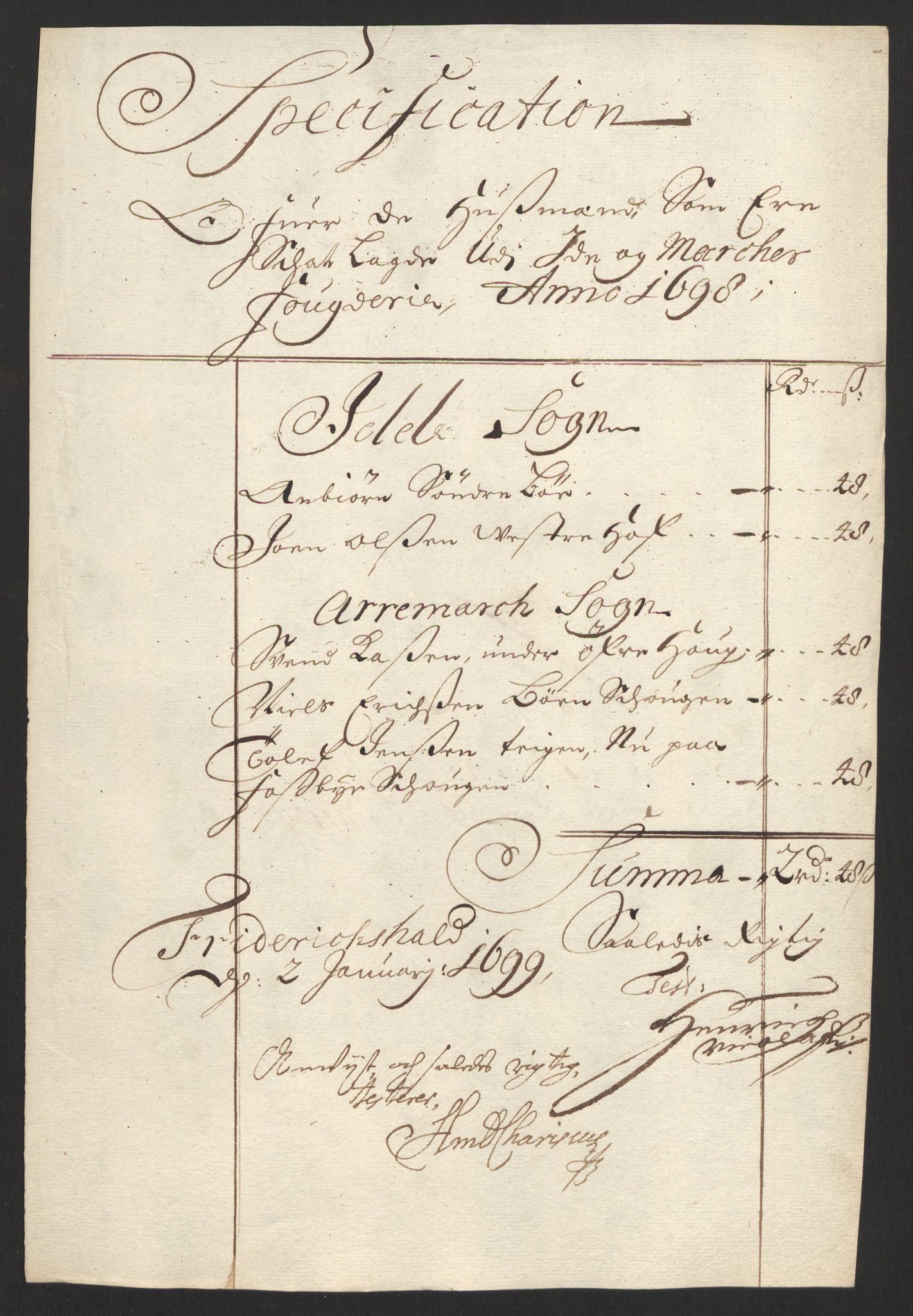 Rentekammeret inntil 1814, Reviderte regnskaper, Fogderegnskap, AV/RA-EA-4092/R01/L0013: Fogderegnskap Idd og Marker, 1696-1698, s. 337
