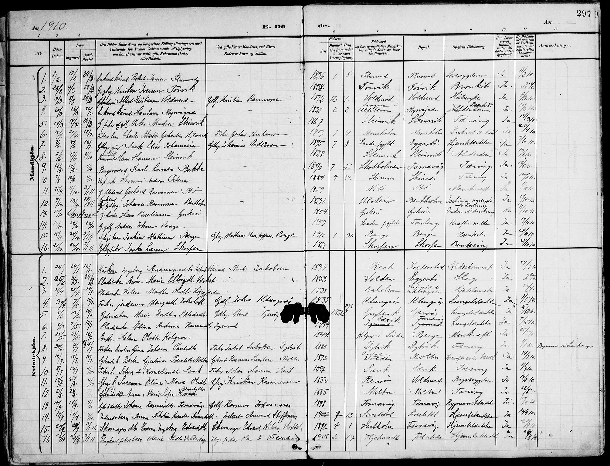 Ministerialprotokoller, klokkerbøker og fødselsregistre - Møre og Romsdal, AV/SAT-A-1454/507/L0075: Ministerialbok nr. 507A10, 1901-1920, s. 297