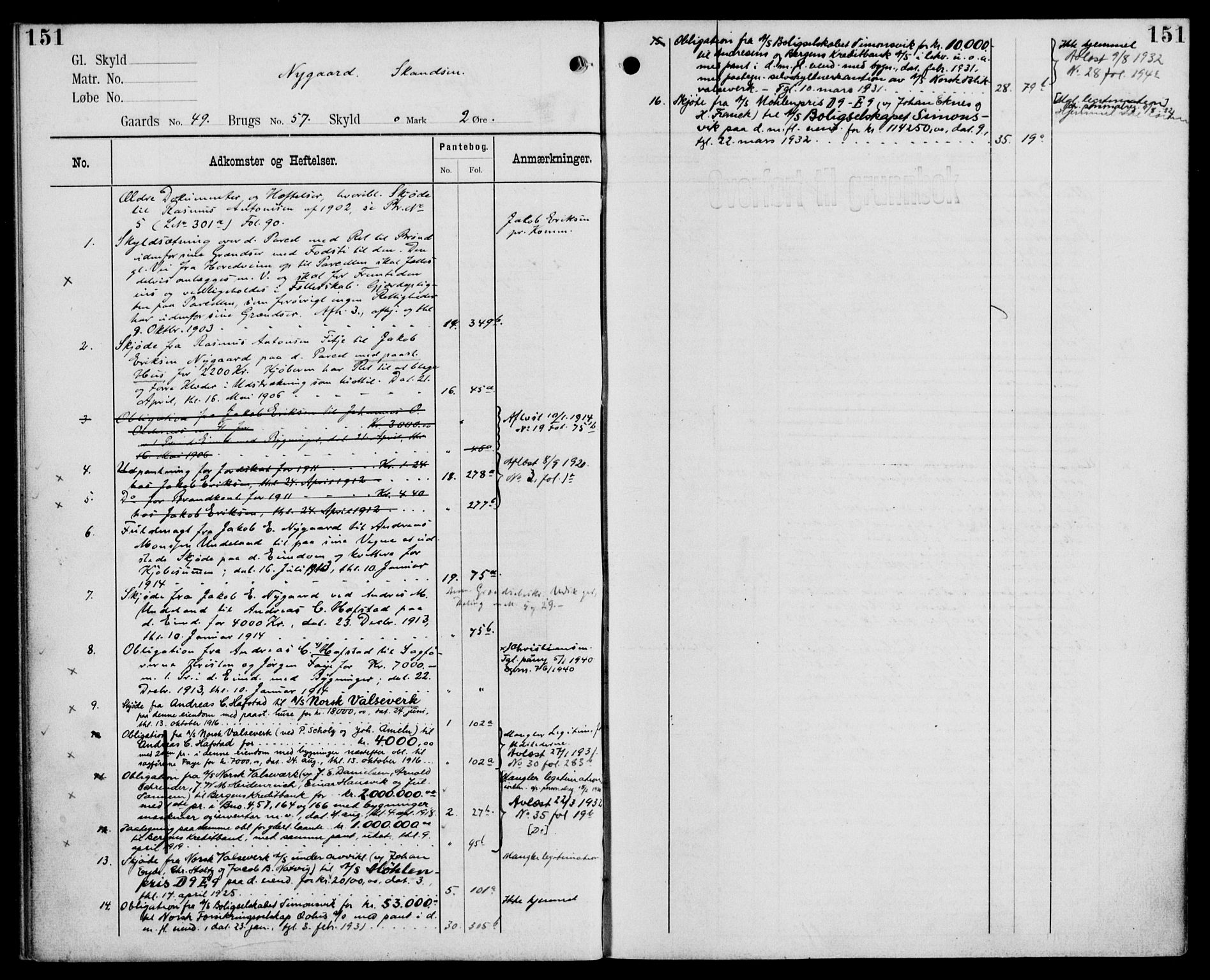 Midhordland sorenskriveri, AV/SAB-A-3001/1/G/Ga/Gab/L0110: Panteregister nr. II.A.b.110, s. 151