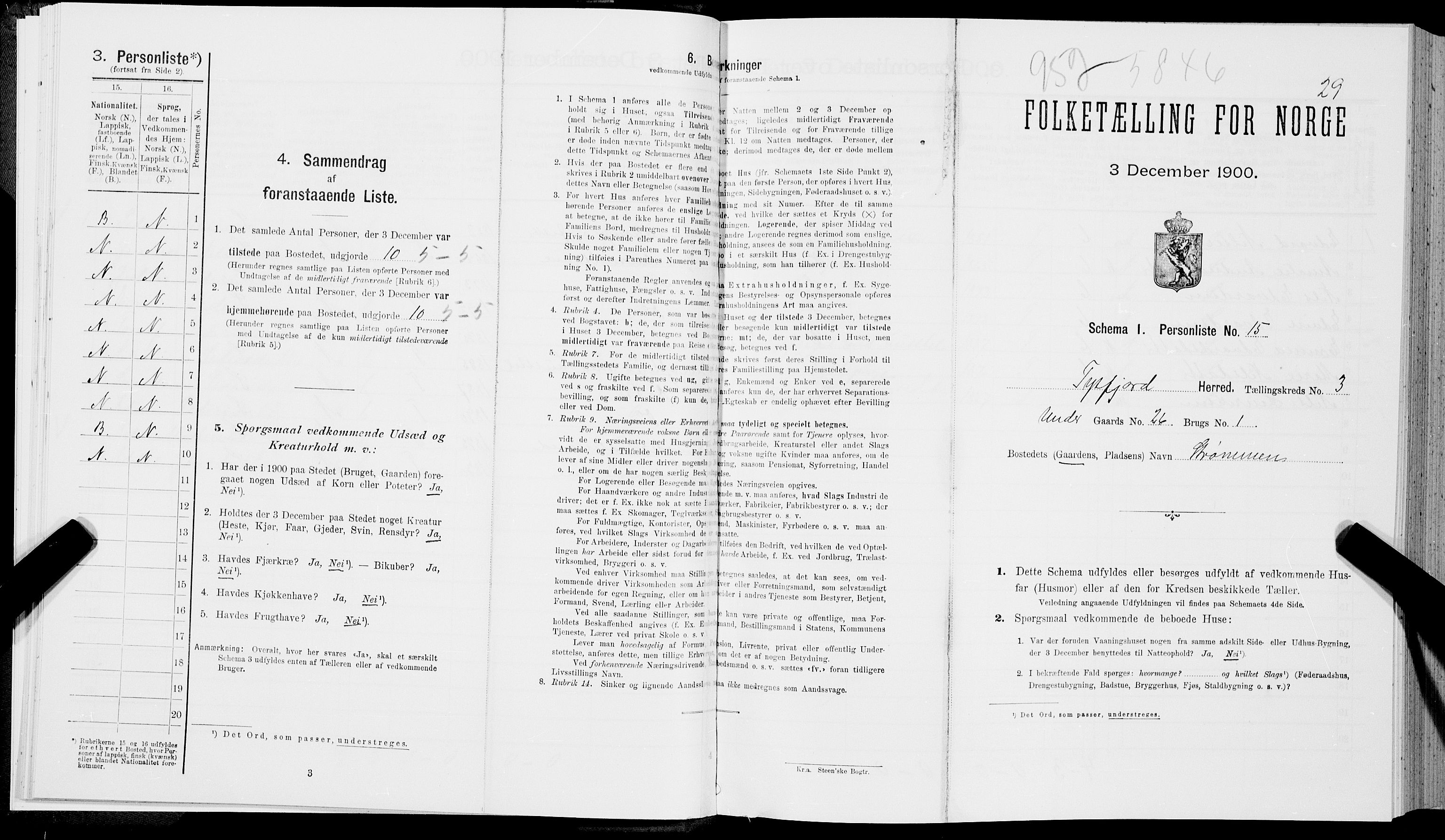 SAT, Folketelling 1900 for 1850 Tysfjord herred, 1900, s. 325