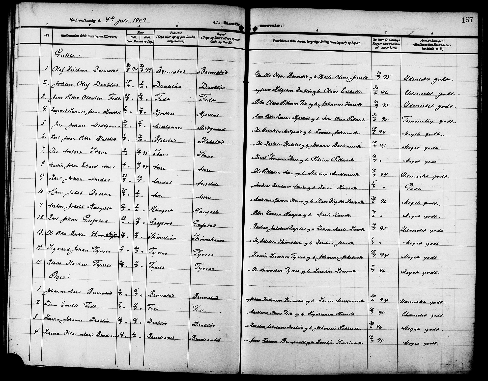 Ministerialprotokoller, klokkerbøker og fødselsregistre - Møre og Romsdal, SAT/A-1454/523/L0341: Klokkerbok nr. 523C04, 1903-1916, s. 157