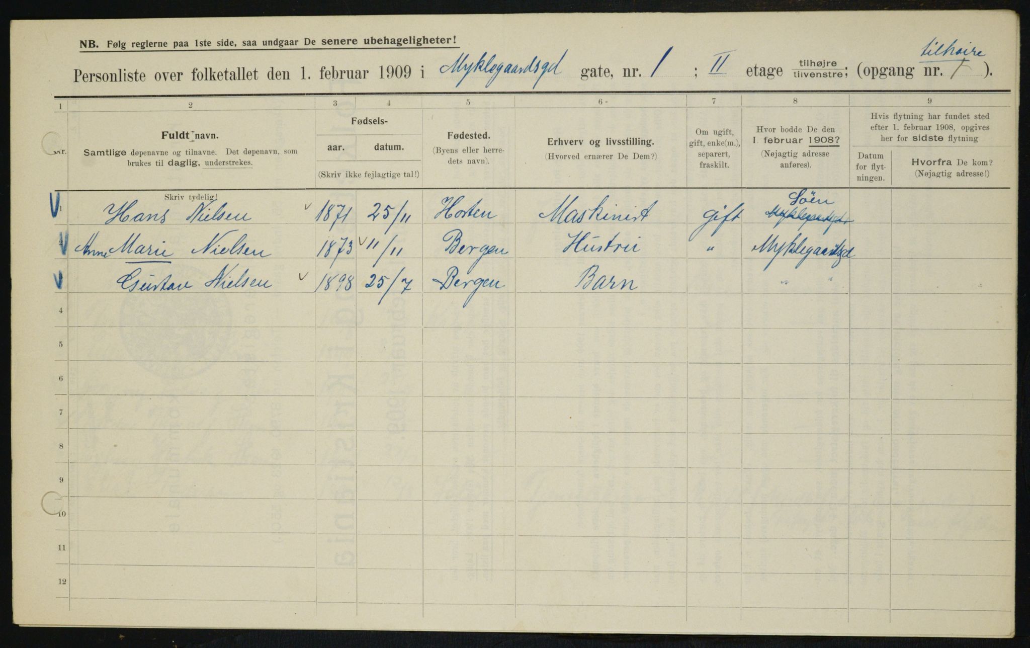 OBA, Kommunal folketelling 1.2.1909 for Kristiania kjøpstad, 1909, s. 61692