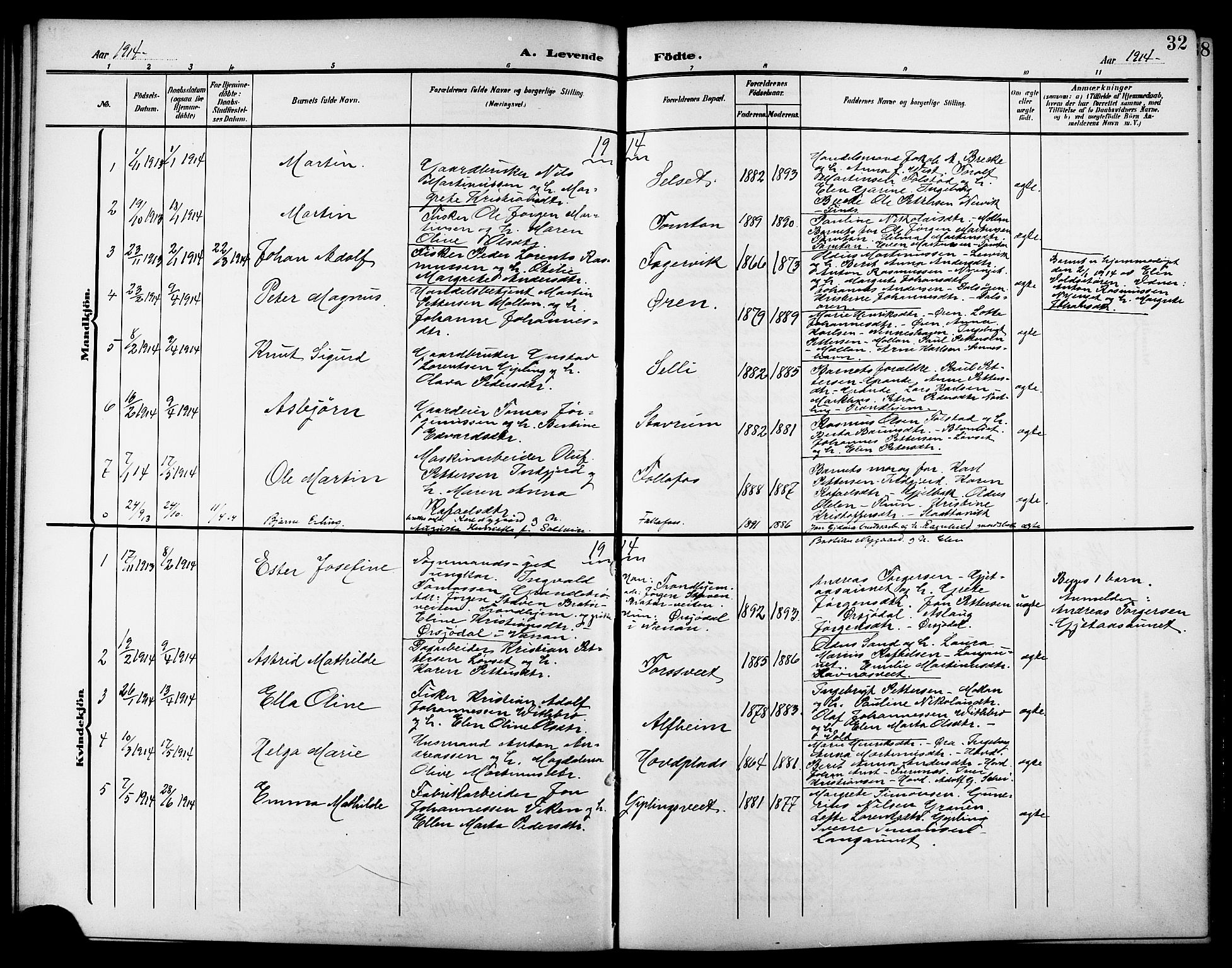 Ministerialprotokoller, klokkerbøker og fødselsregistre - Nord-Trøndelag, AV/SAT-A-1458/744/L0424: Klokkerbok nr. 744C03, 1906-1923, s. 32