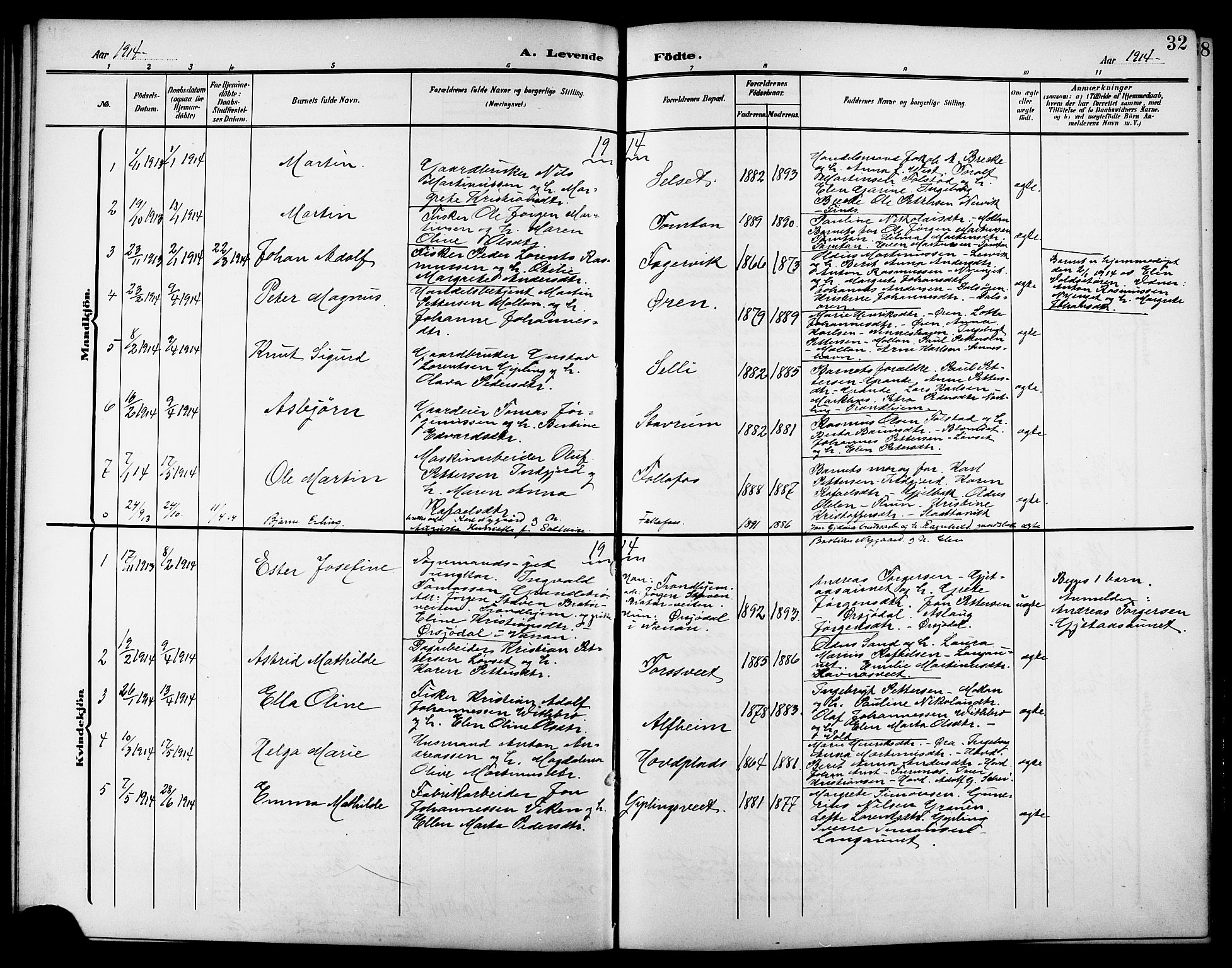 Ministerialprotokoller, klokkerbøker og fødselsregistre - Nord-Trøndelag, SAT/A-1458/744/L0424: Klokkerbok nr. 744C03, 1906-1923, s. 32