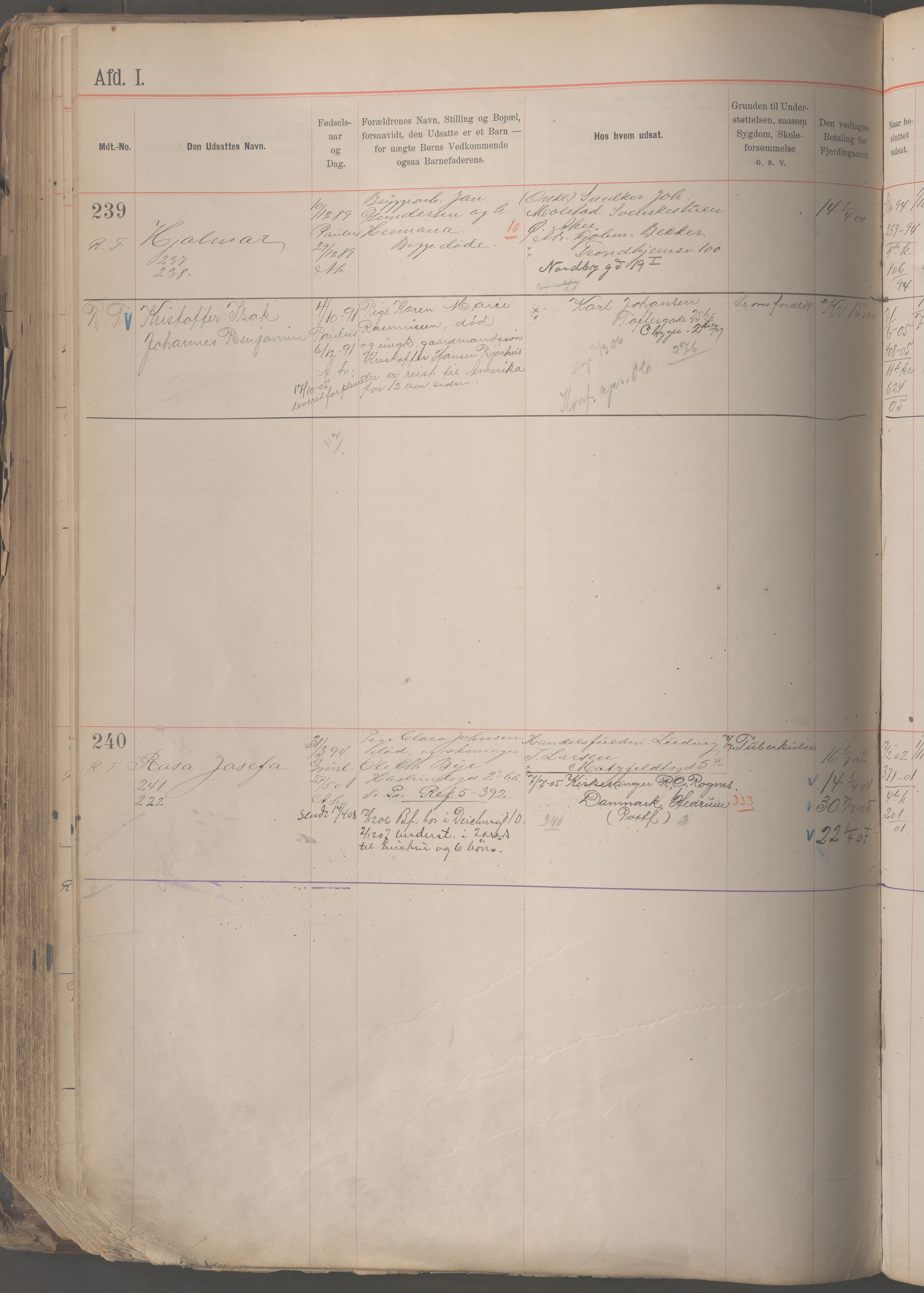 Fattigvesenet, OBA/A-20045/H/Hb/L0005: Manntallsprotokoll. Mnr. 1-399, 1901-1912, s. 140a