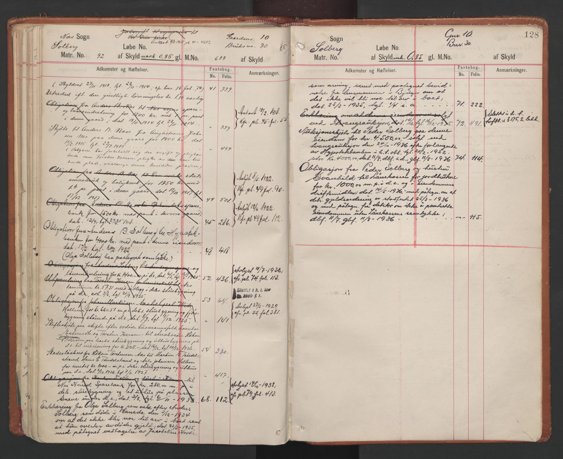 Fosen sorenskriveri, AV/SAT-A-1107/1/2/2A/L0027: Panteregister nr. 27, s. 128