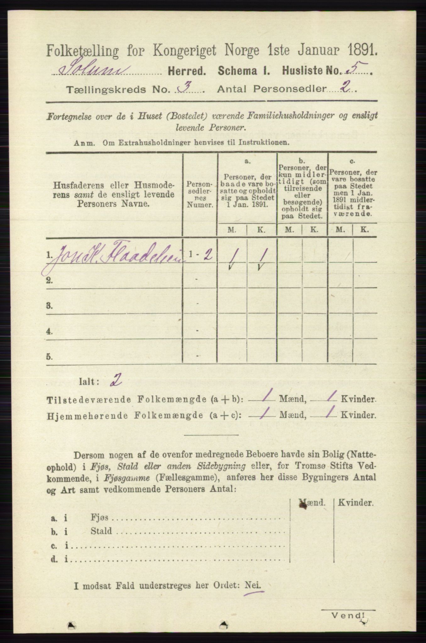 RA, Folketelling 1891 for 0818 Solum herred, 1891, s. 306