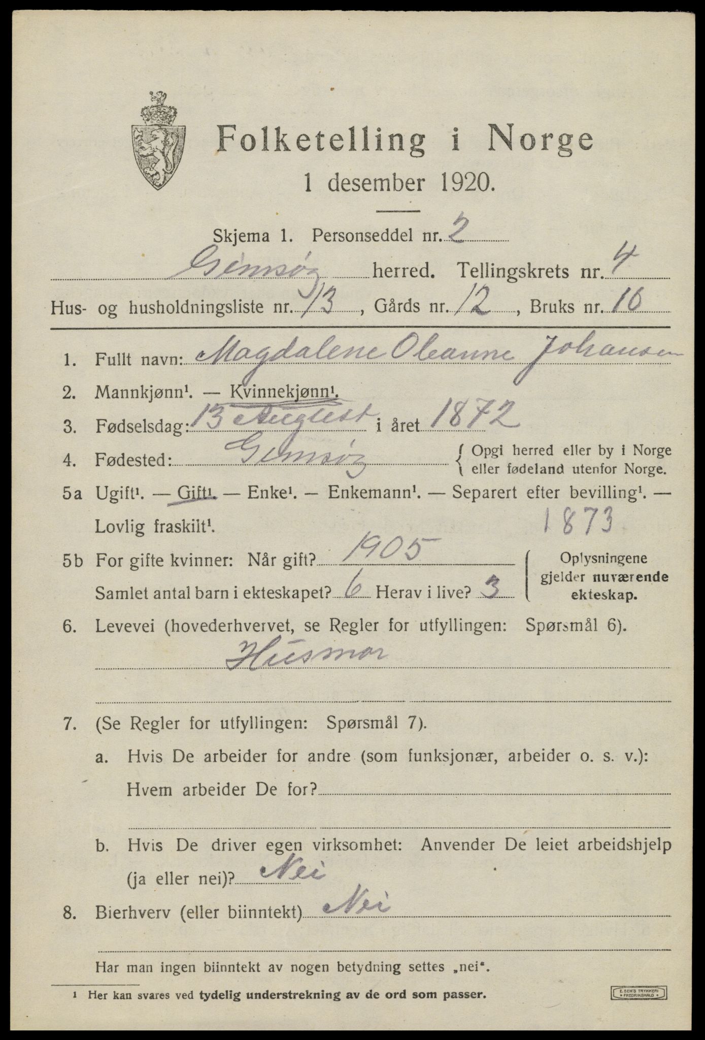SAT, Folketelling 1920 for 1864 Gimsøy herred, 1920, s. 2103
