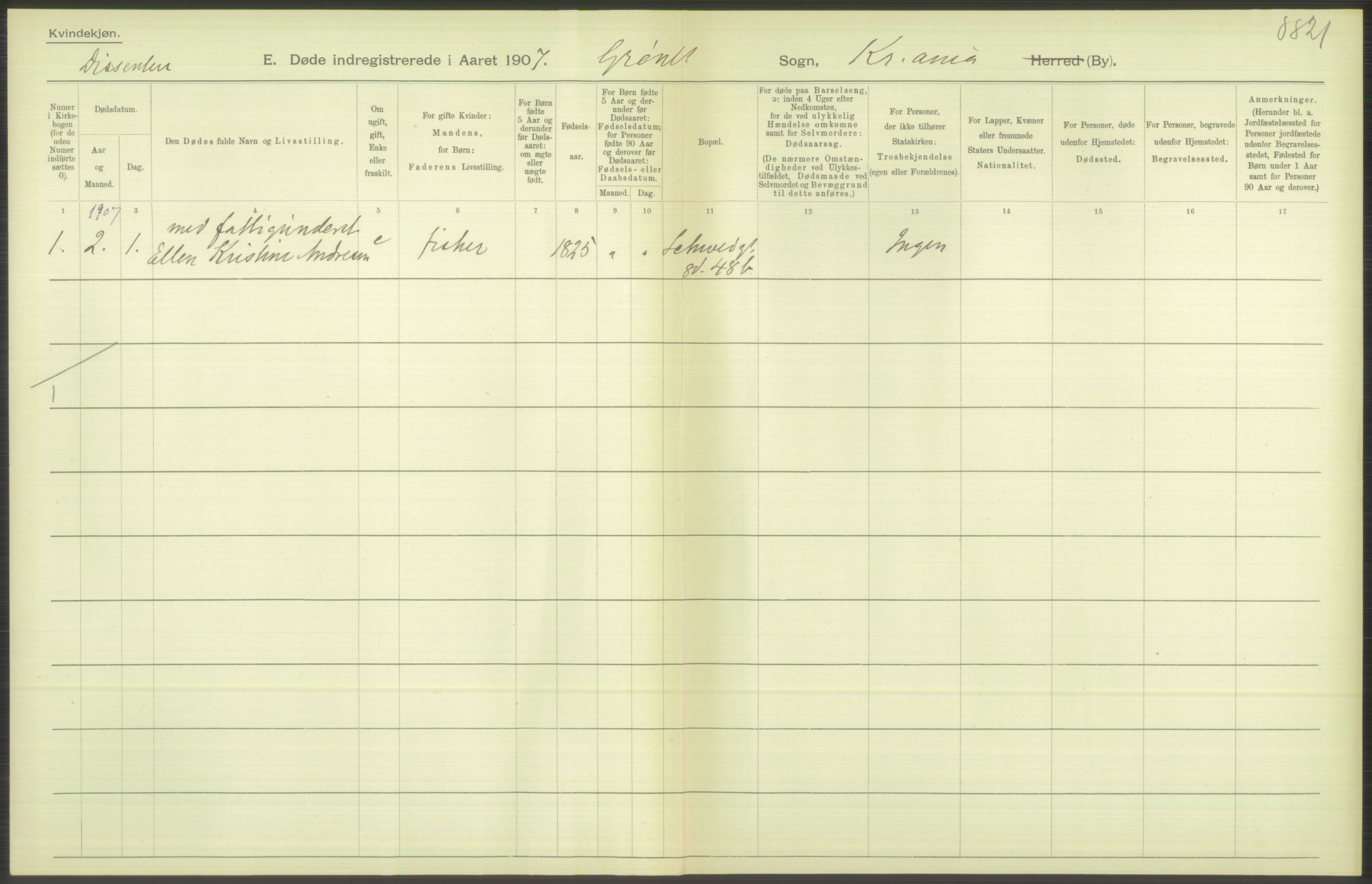 Statistisk sentralbyrå, Sosiodemografiske emner, Befolkning, RA/S-2228/D/Df/Dfa/Dfae/L0009: Kristiania: Døde, 1907, s. 426